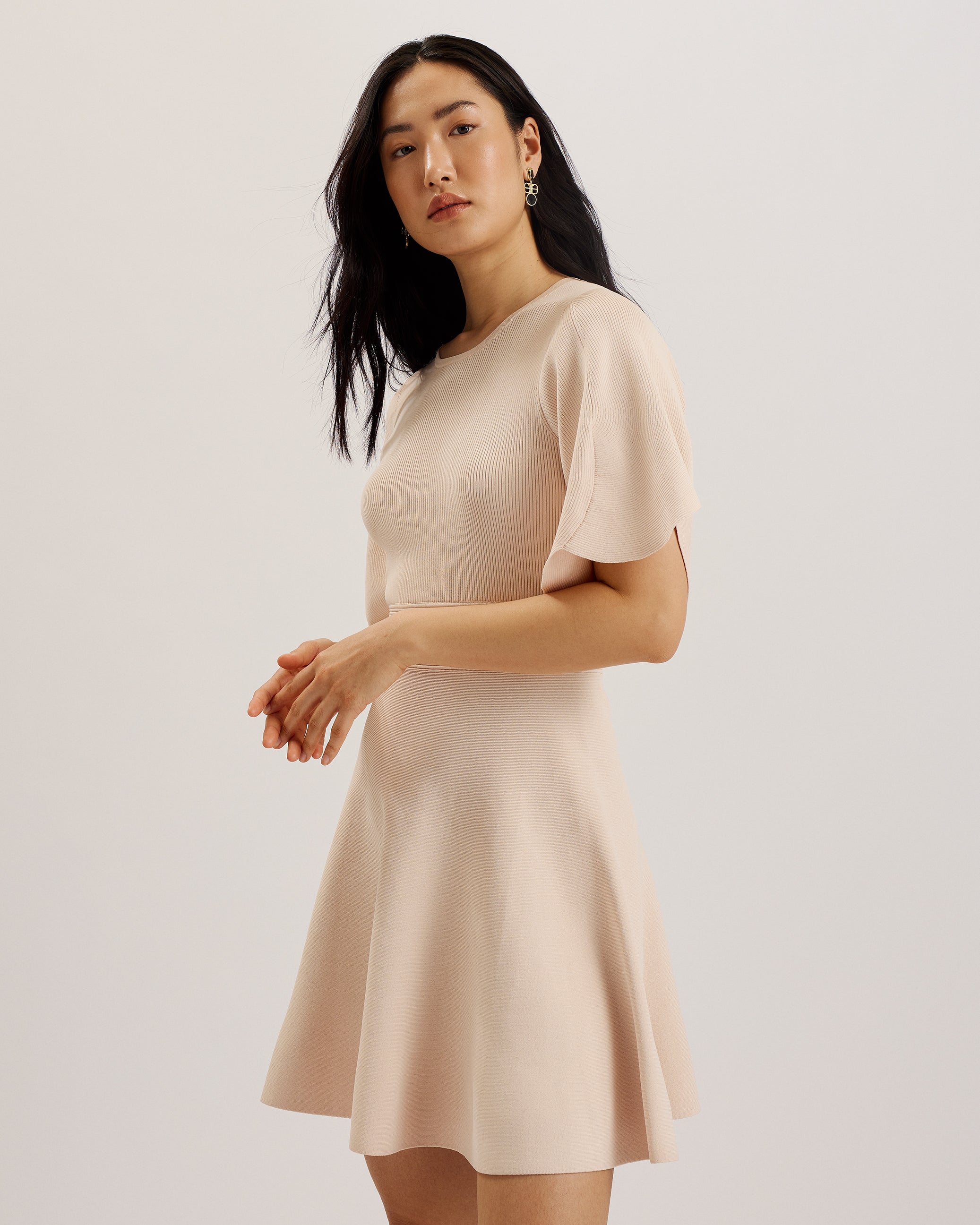 Oliviha Rib Engineered Skater Dress Lt-Pink