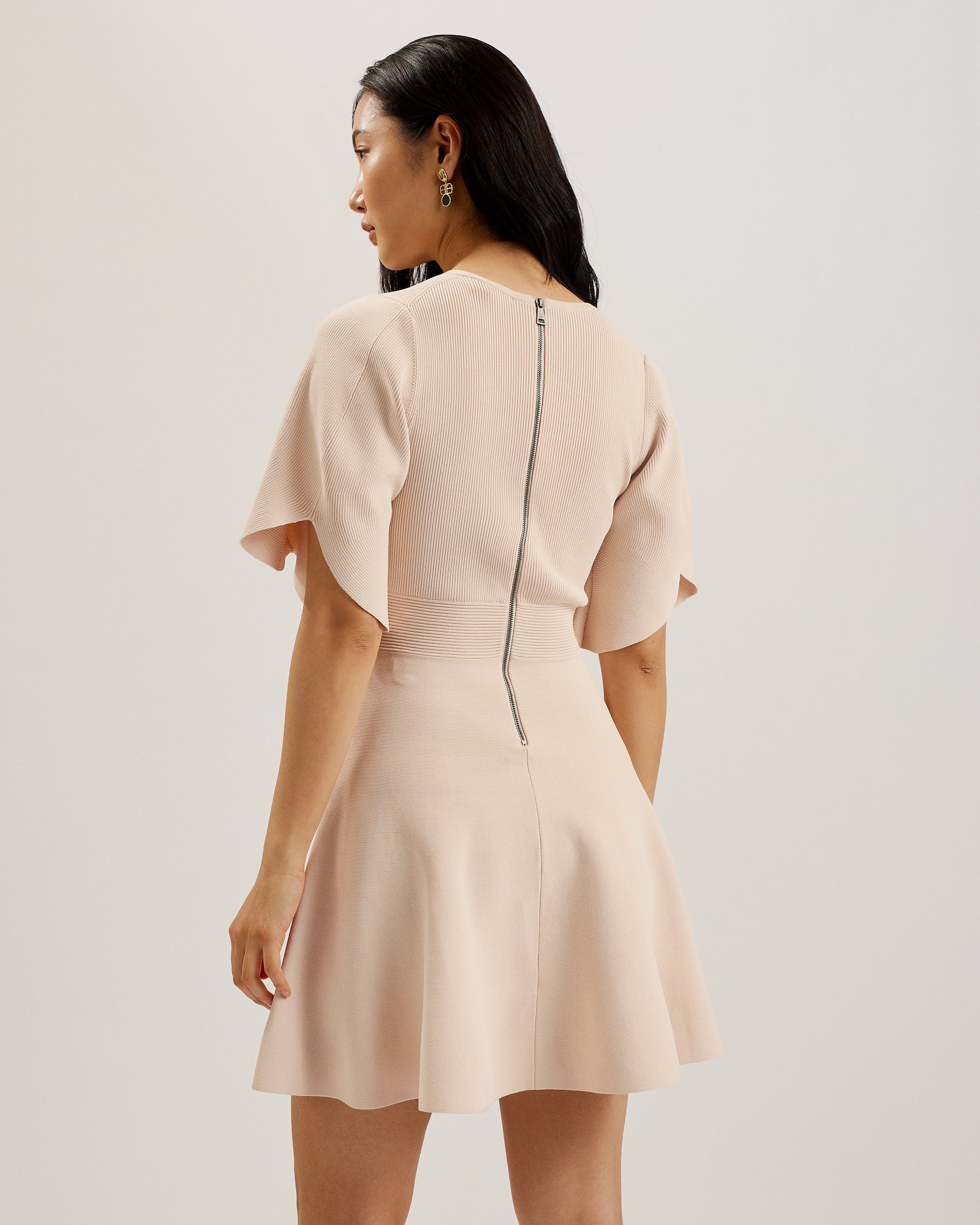 Oliviha Rib Engineered Skater Dress Lt-Pink