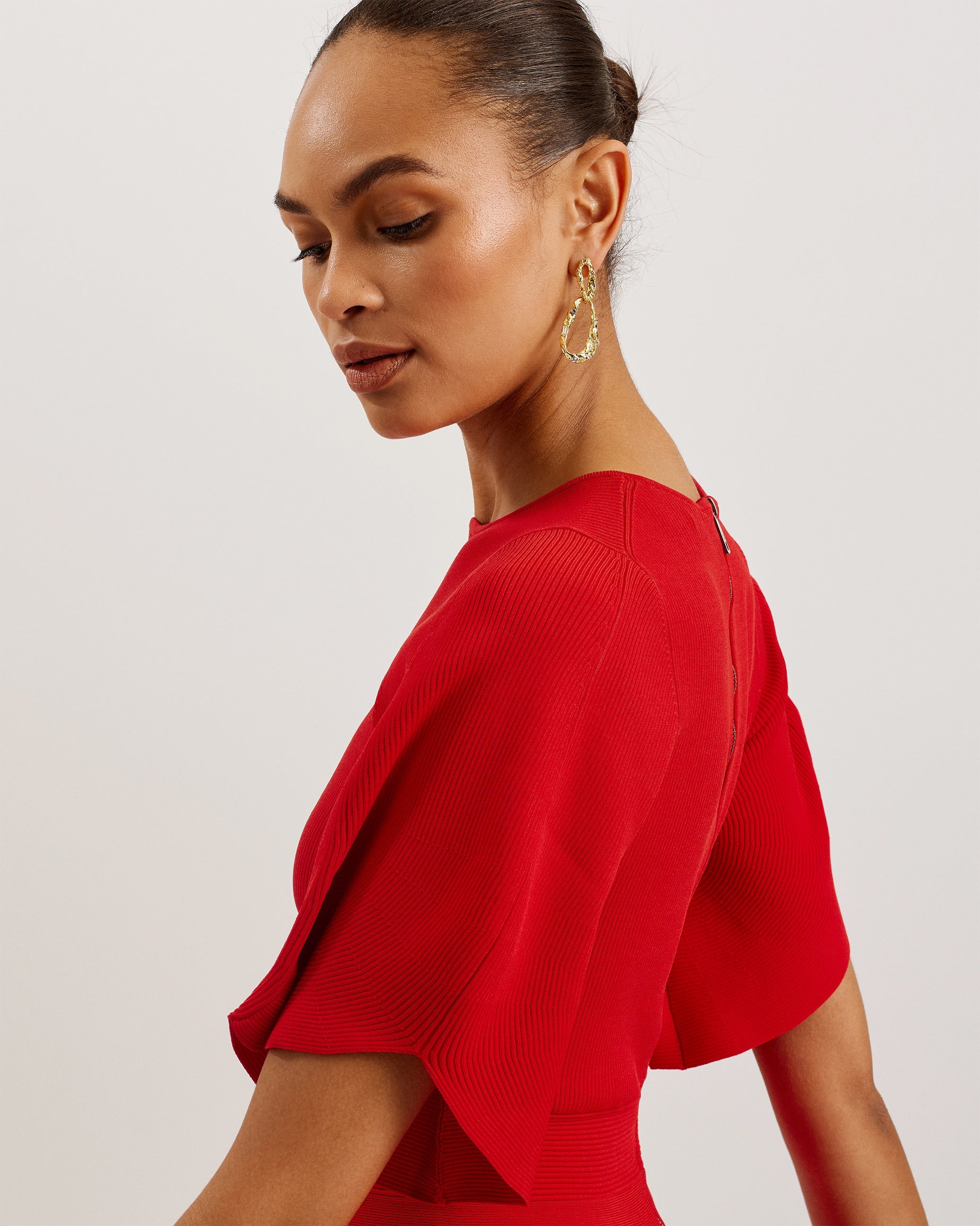 Oliviha Rib Engineered Skater Dress Red
