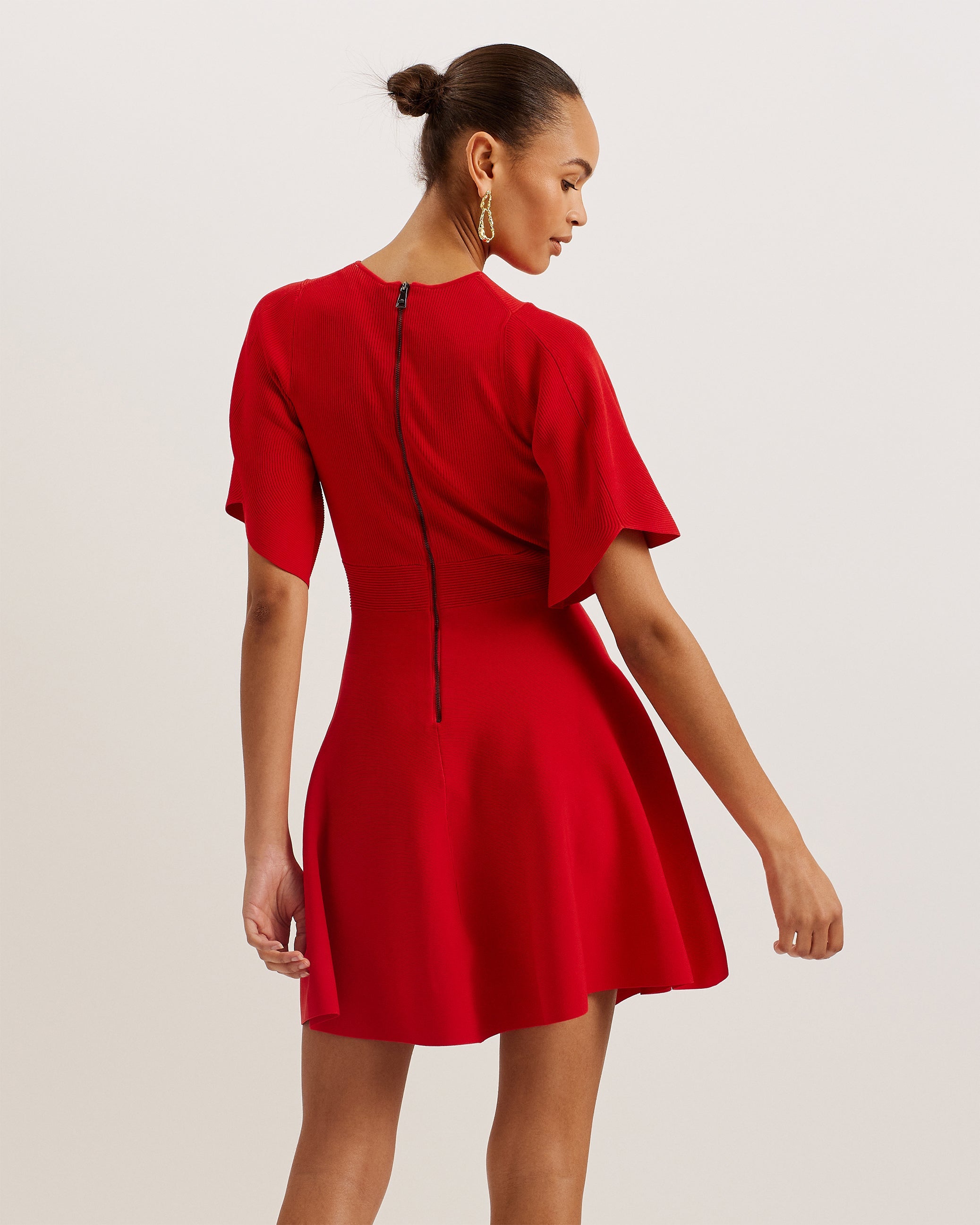 Oliviha Rib Engineered Skater Dress Red