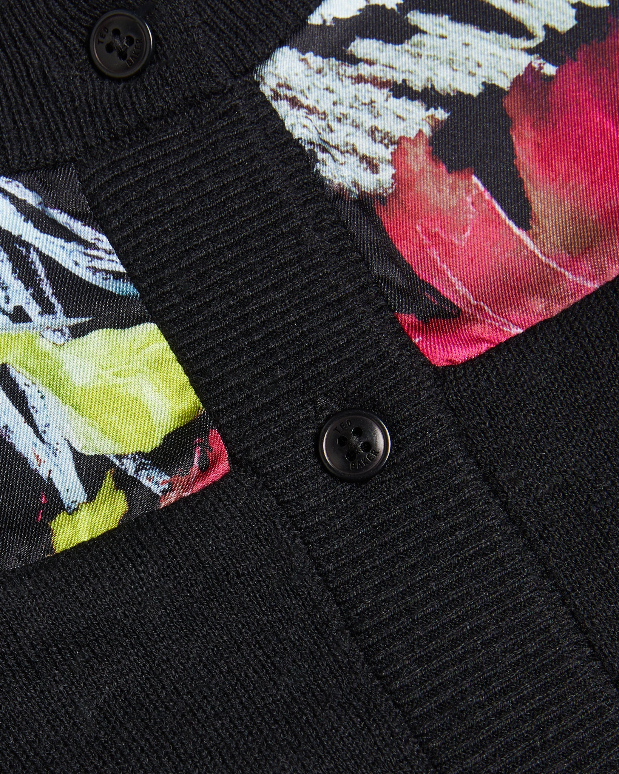 Iileena Woven Floral Panel Cardigan Black
