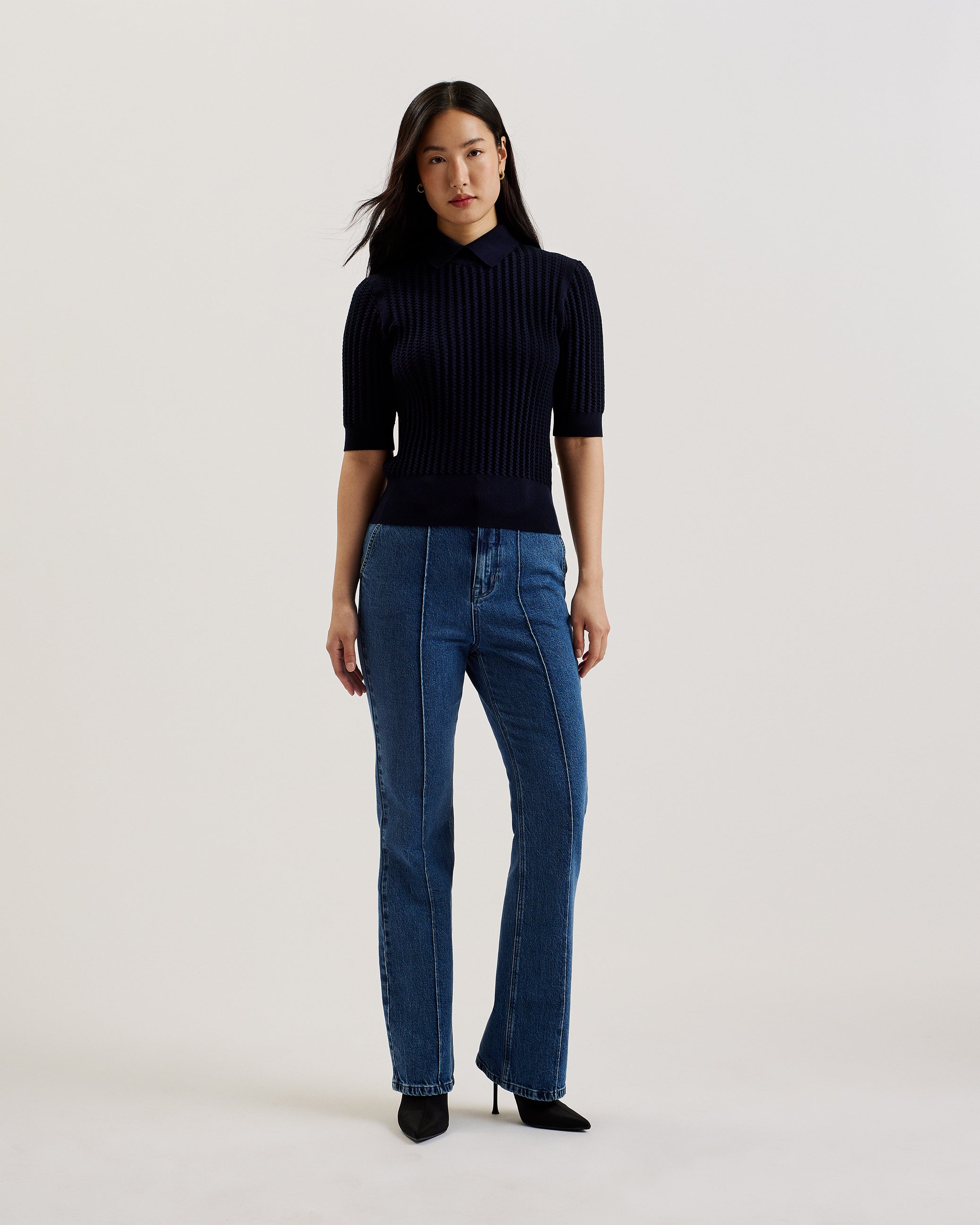 Morliee Puff Sleeve Fitted Sweater Navy