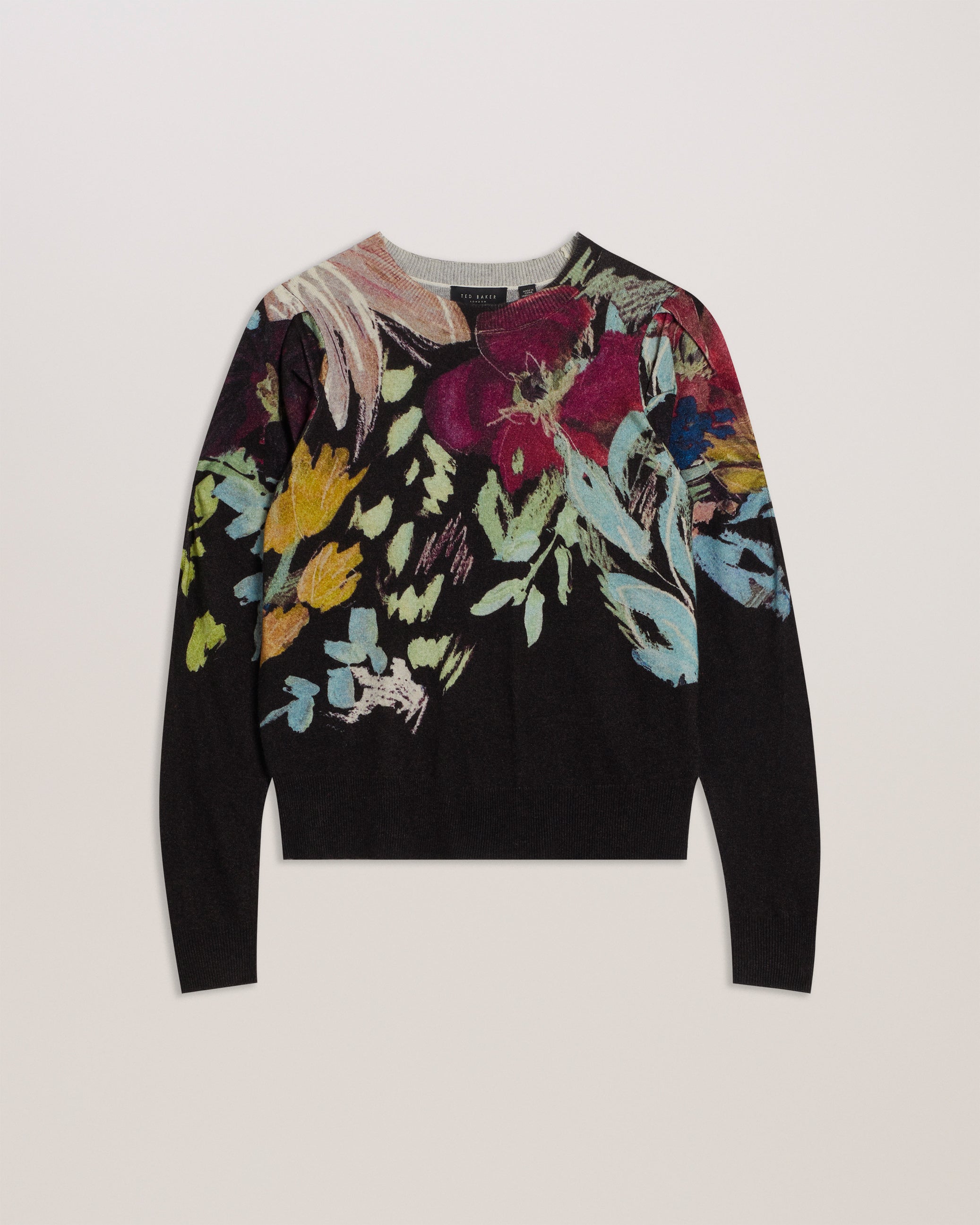 Magarit Pleated Long Sleeve Printed Sweater Black