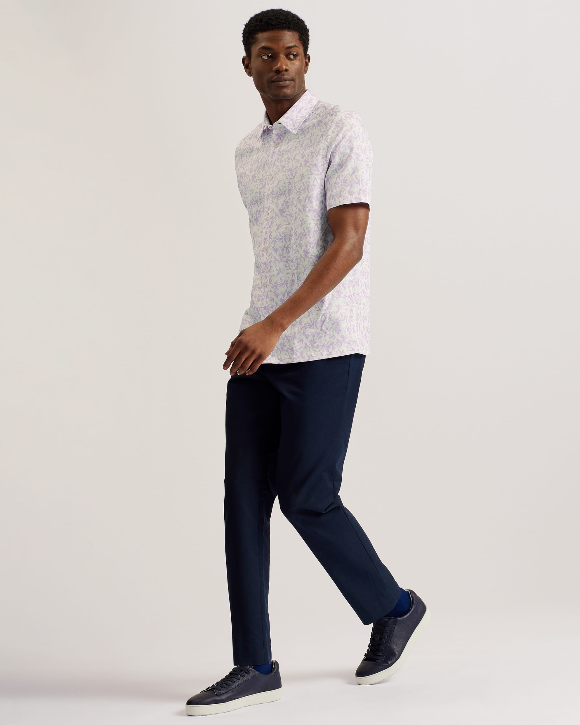 Tavaro Short Sleeve Abstract Floral Shirt Lilac