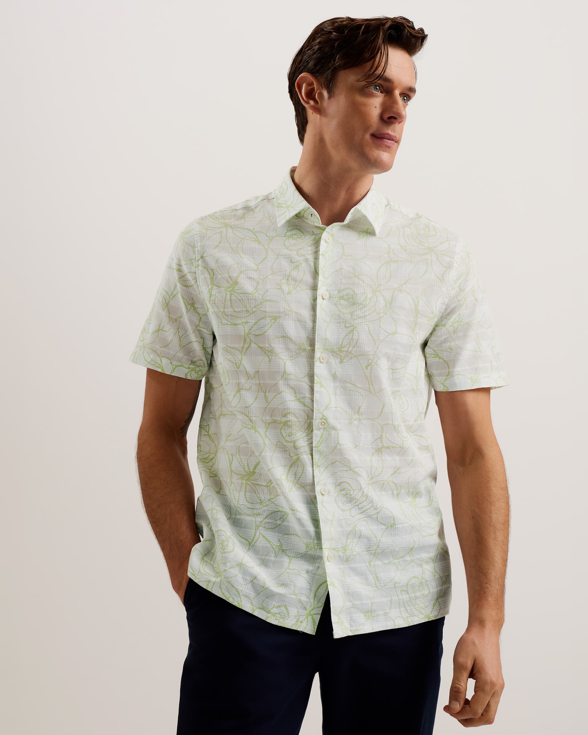 Cavu Short Sleeve Printed Cotton Shirt White