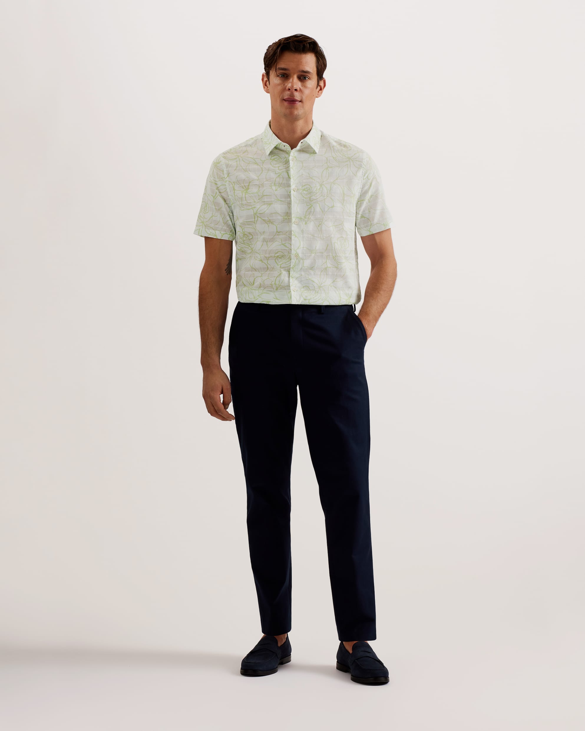 Cavu Short Sleeve Printed Cotton Shirt White