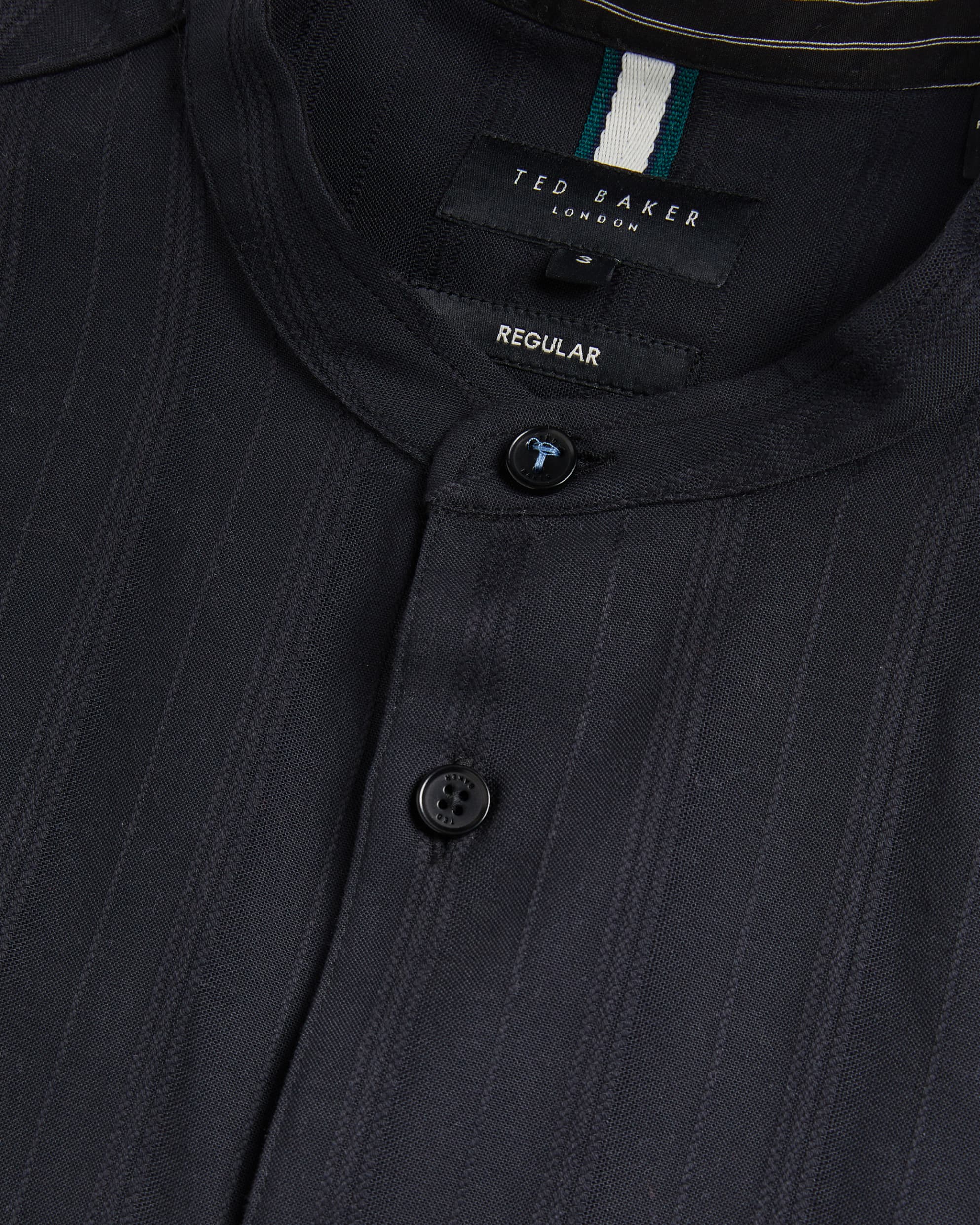 Fier Textured Stripe Grandad Collar Shirt Black