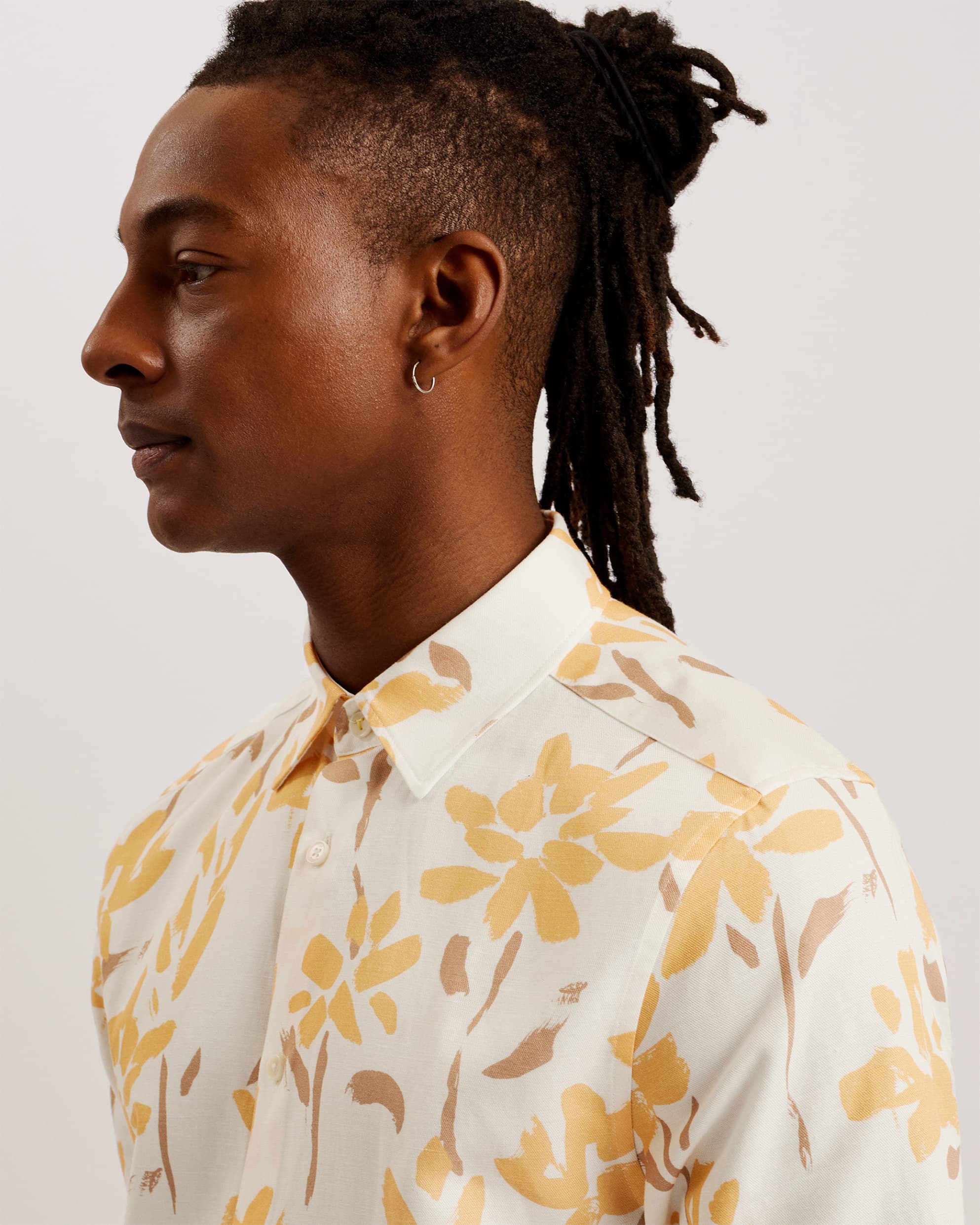 Verzee Short Sleeve Floral Print Shirt Yellow