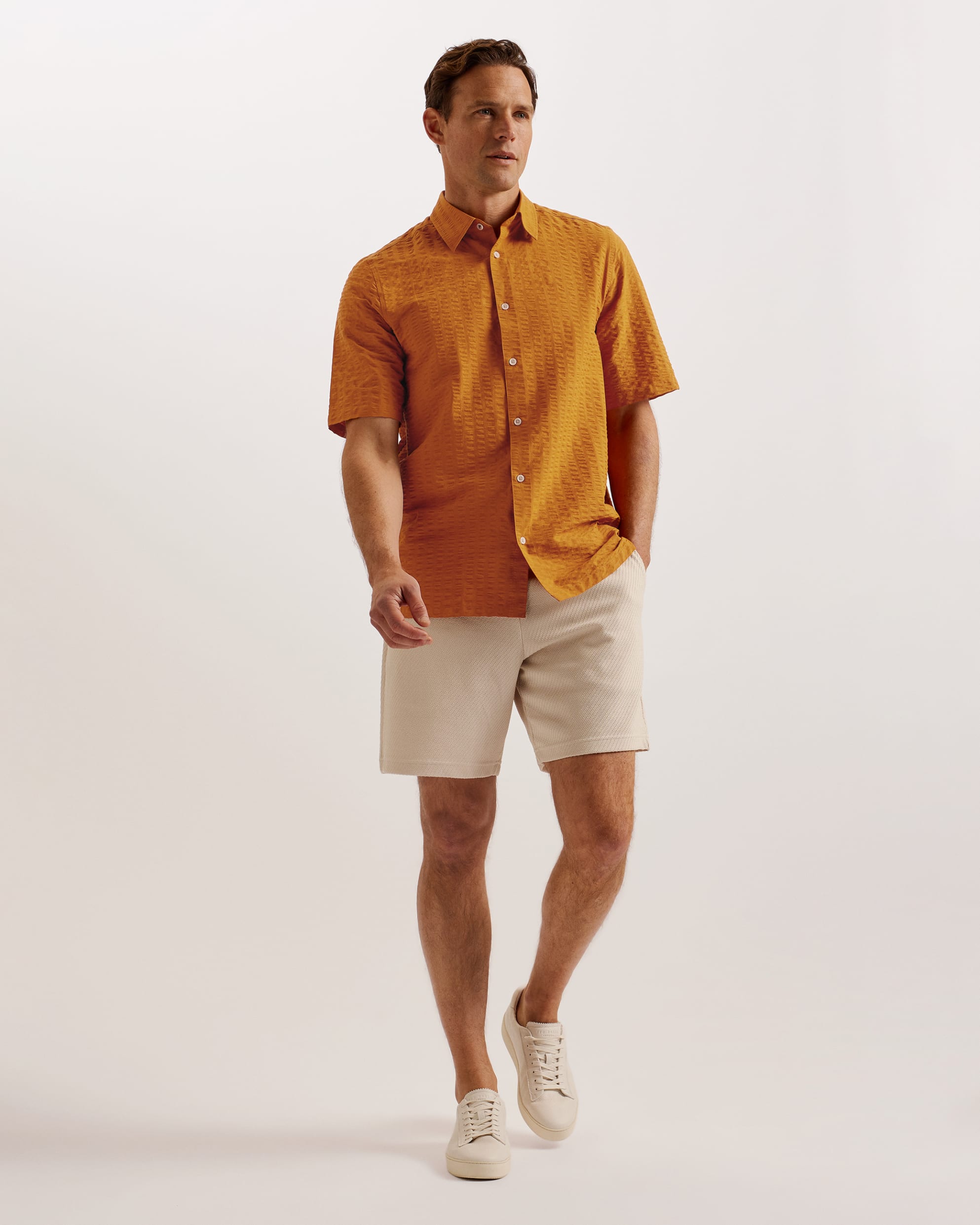 Verdon Seersucker Stripe Cotton Shirt Dk-Orange