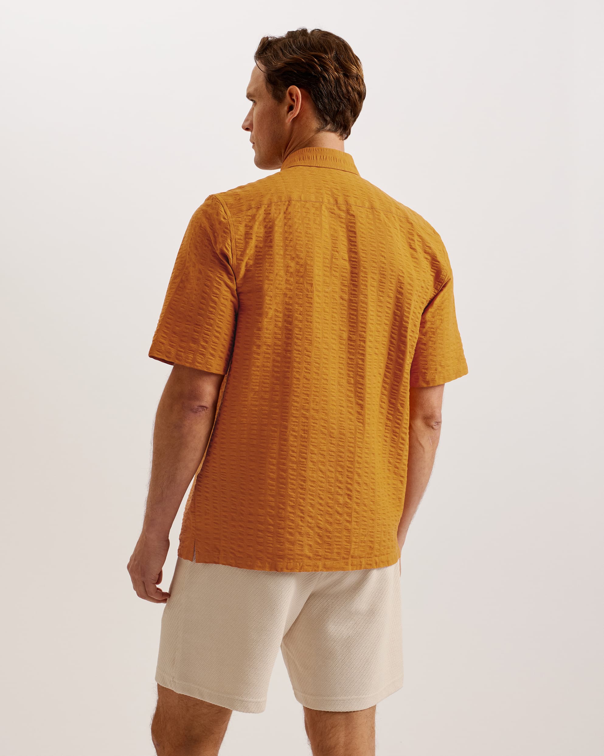 Verdon Seersucker Stripe Cotton Shirt Dk-Orange