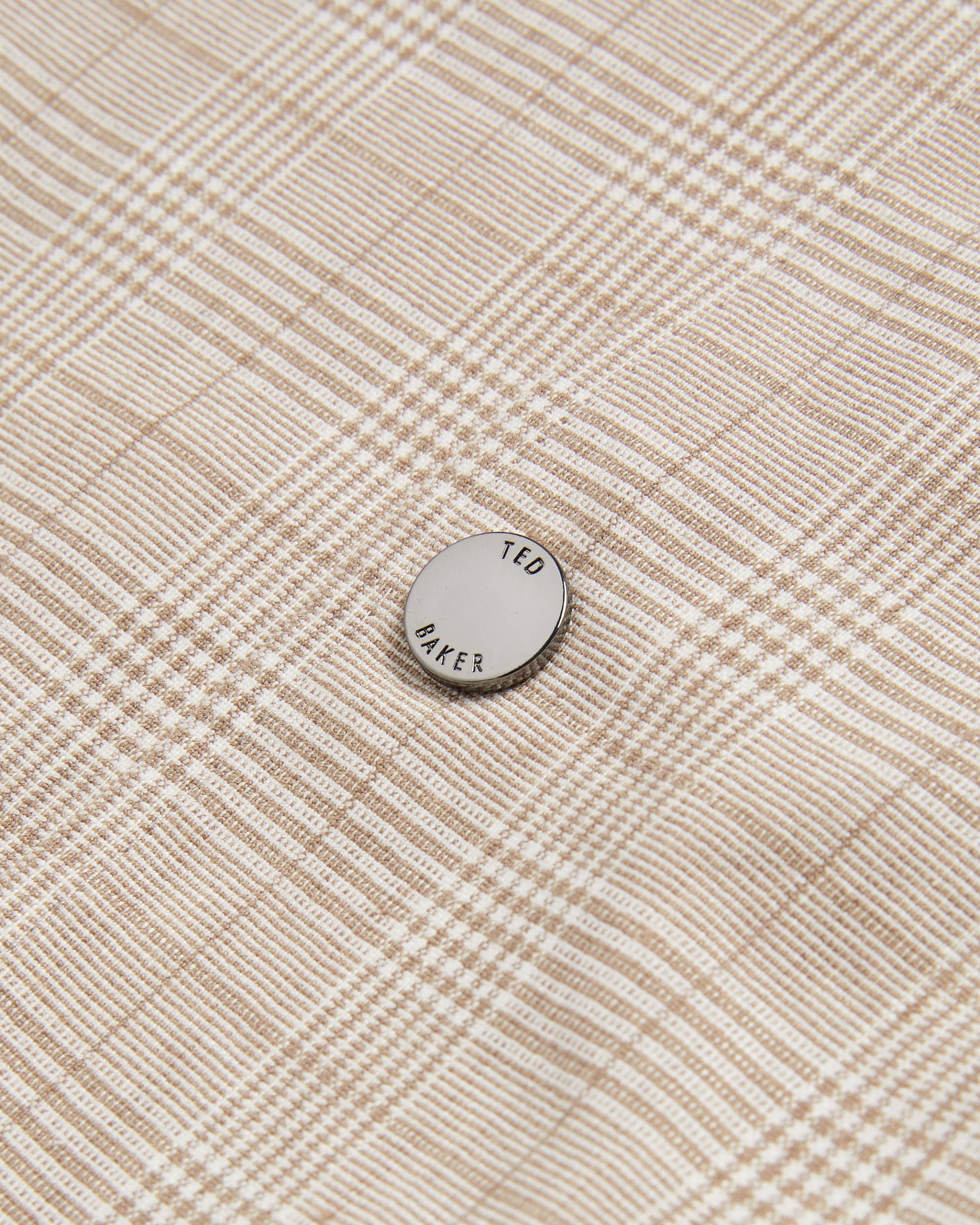 Firs Check Print Collared Linen Jacket Taupe