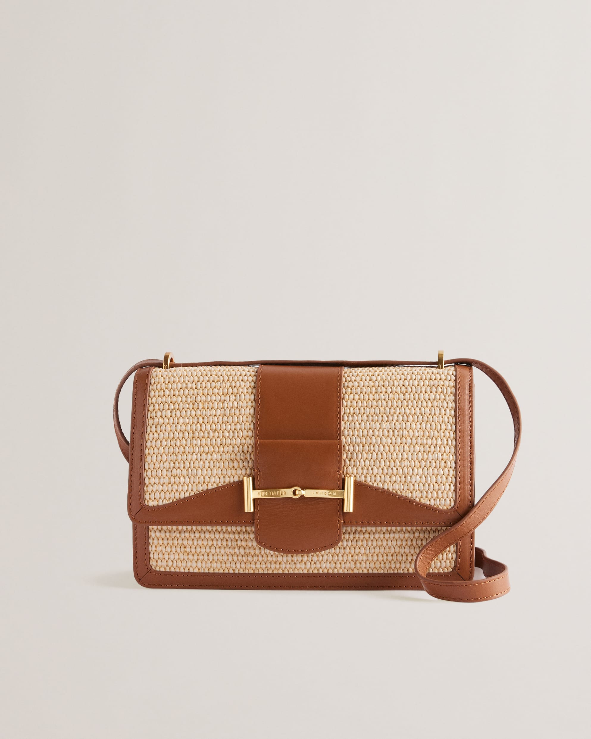 Edanas Woven Leather Trim Crossbody Bag Brown