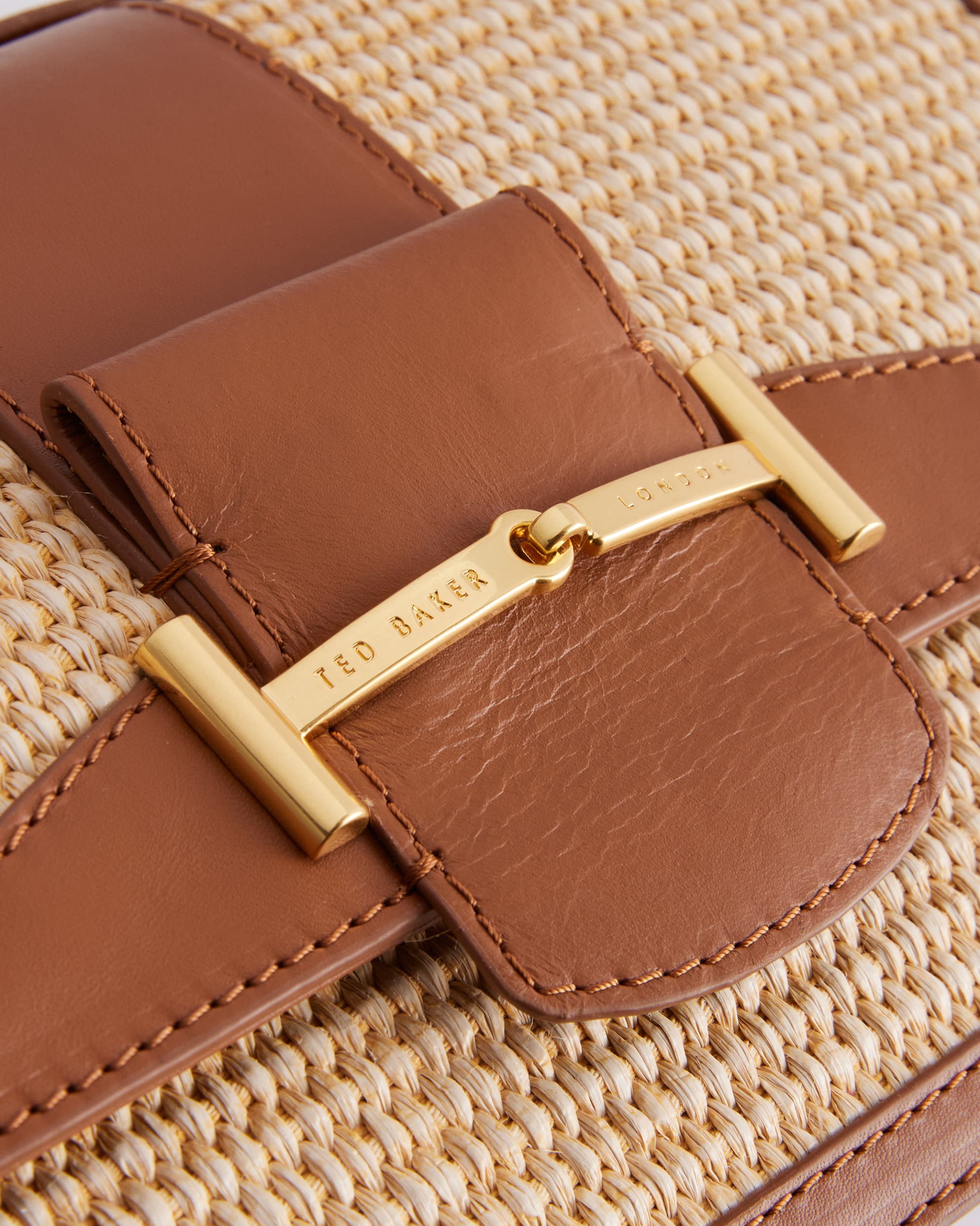 Edanas Woven Leather Trim Crossbody Bag Brown