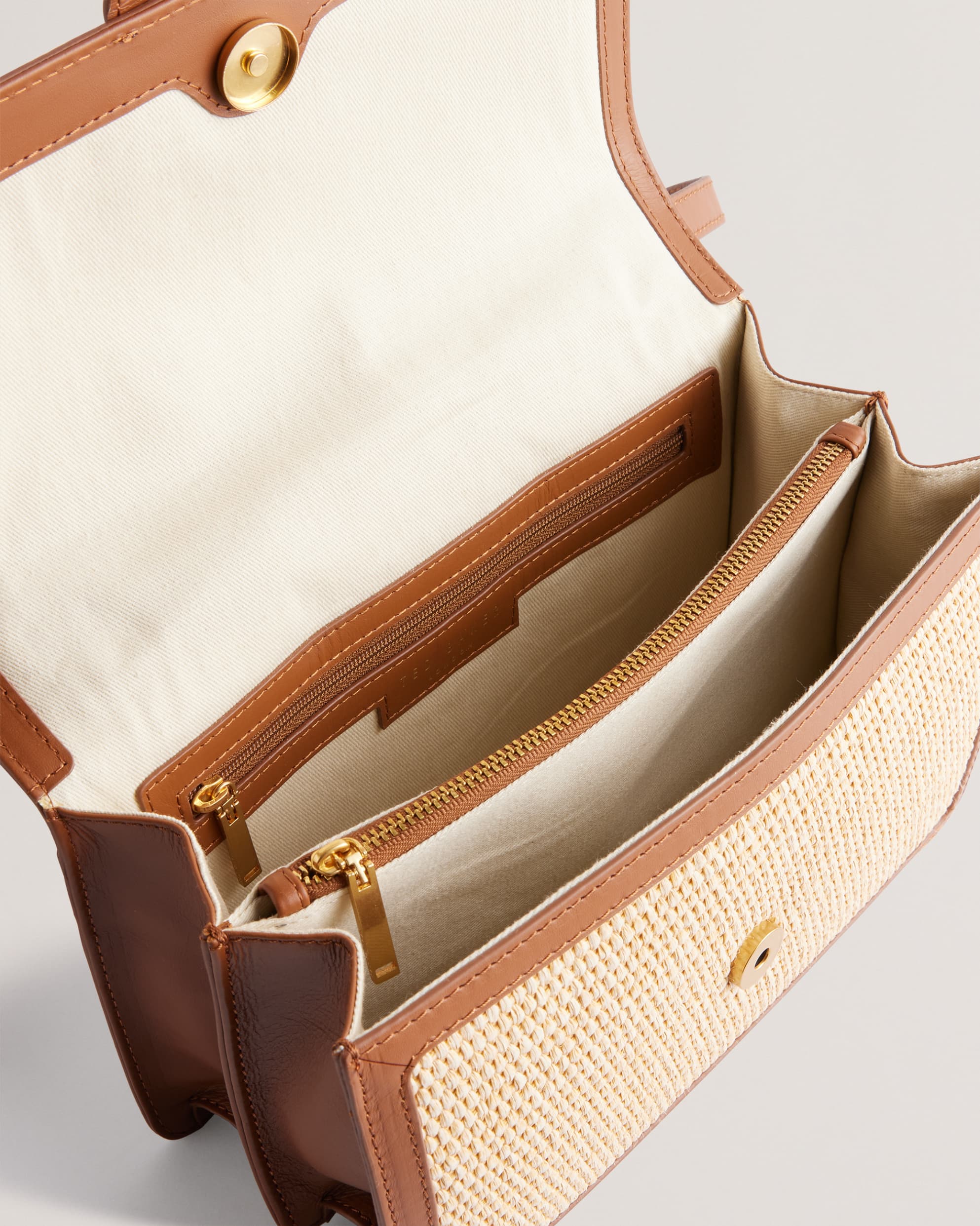Edanas Woven Leather Trim Crossbody Bag Brown