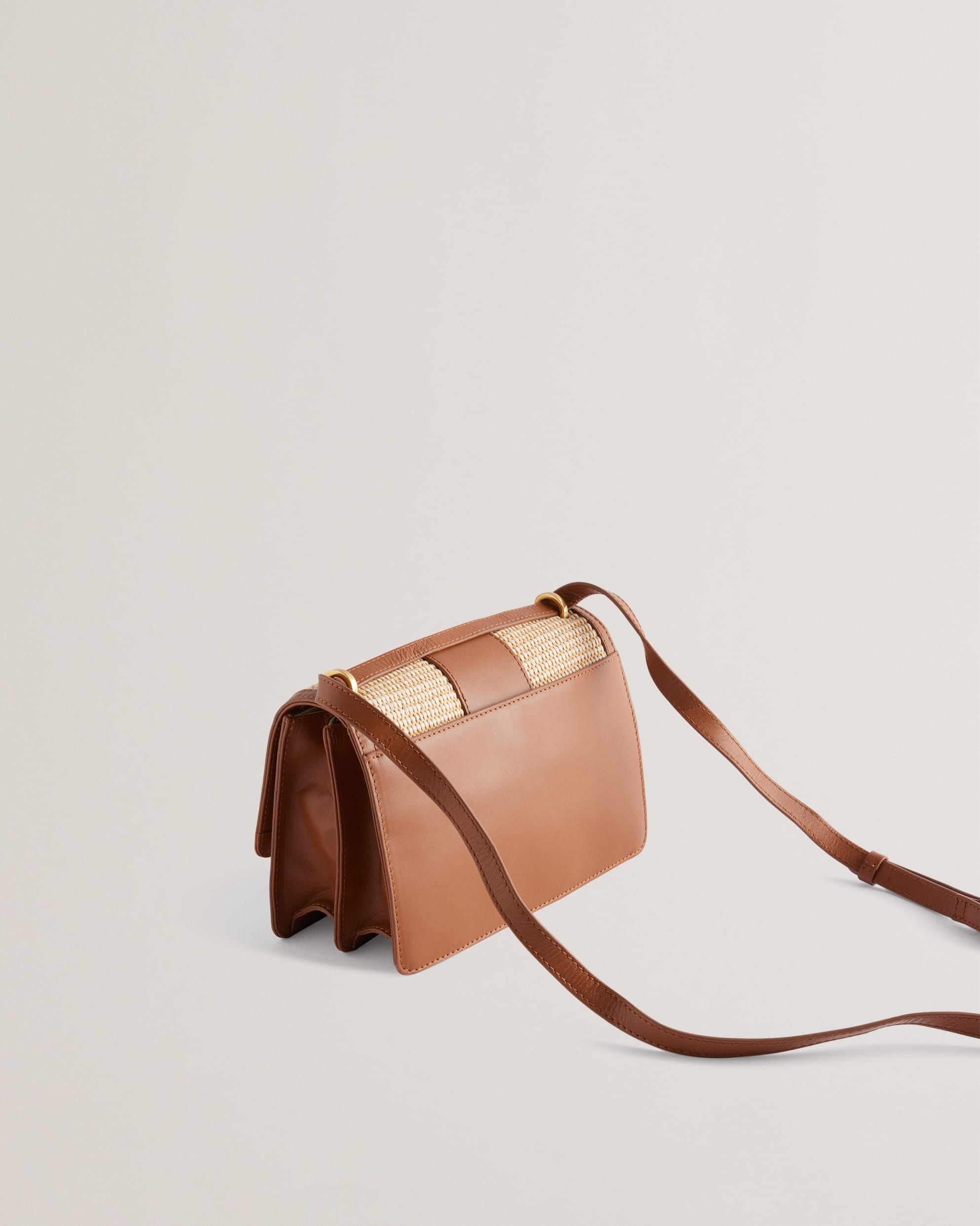 Edanas Woven Leather Trim Crossbody Bag Brown