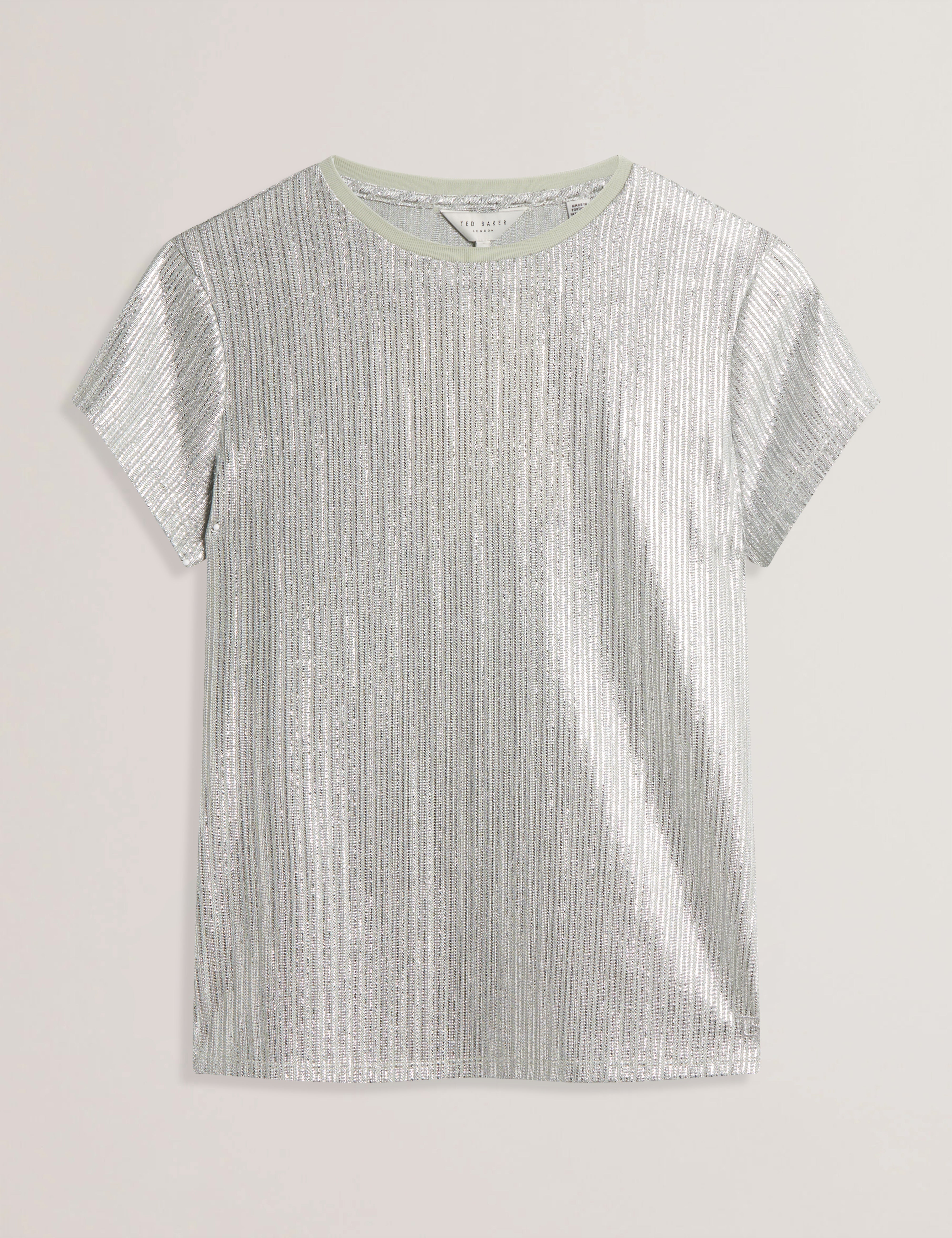 Katrino Metallic Short Sleeve Crew Neck Tee Lt-Green