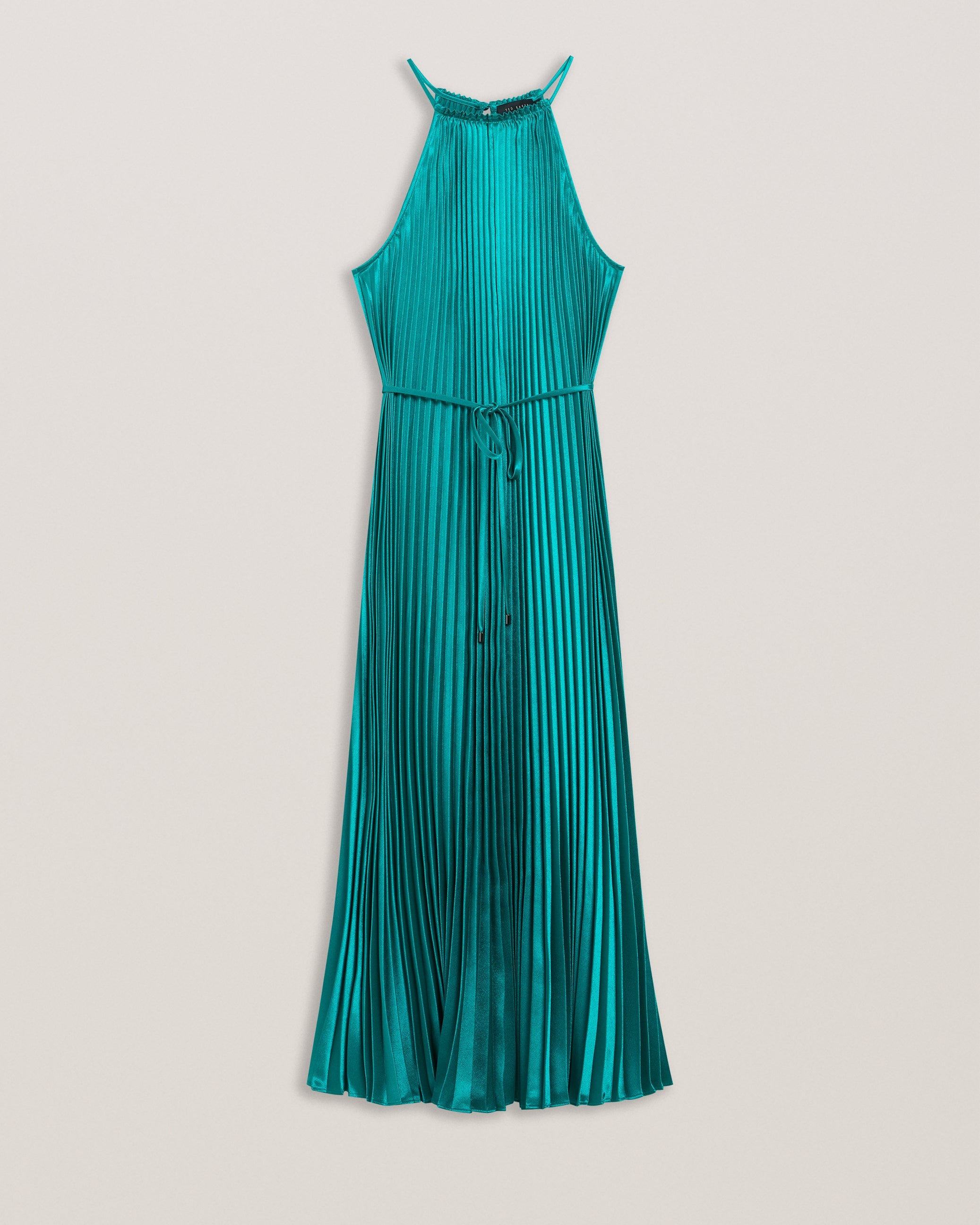Melike Satin Pleated Halterneck Midi Dress Green