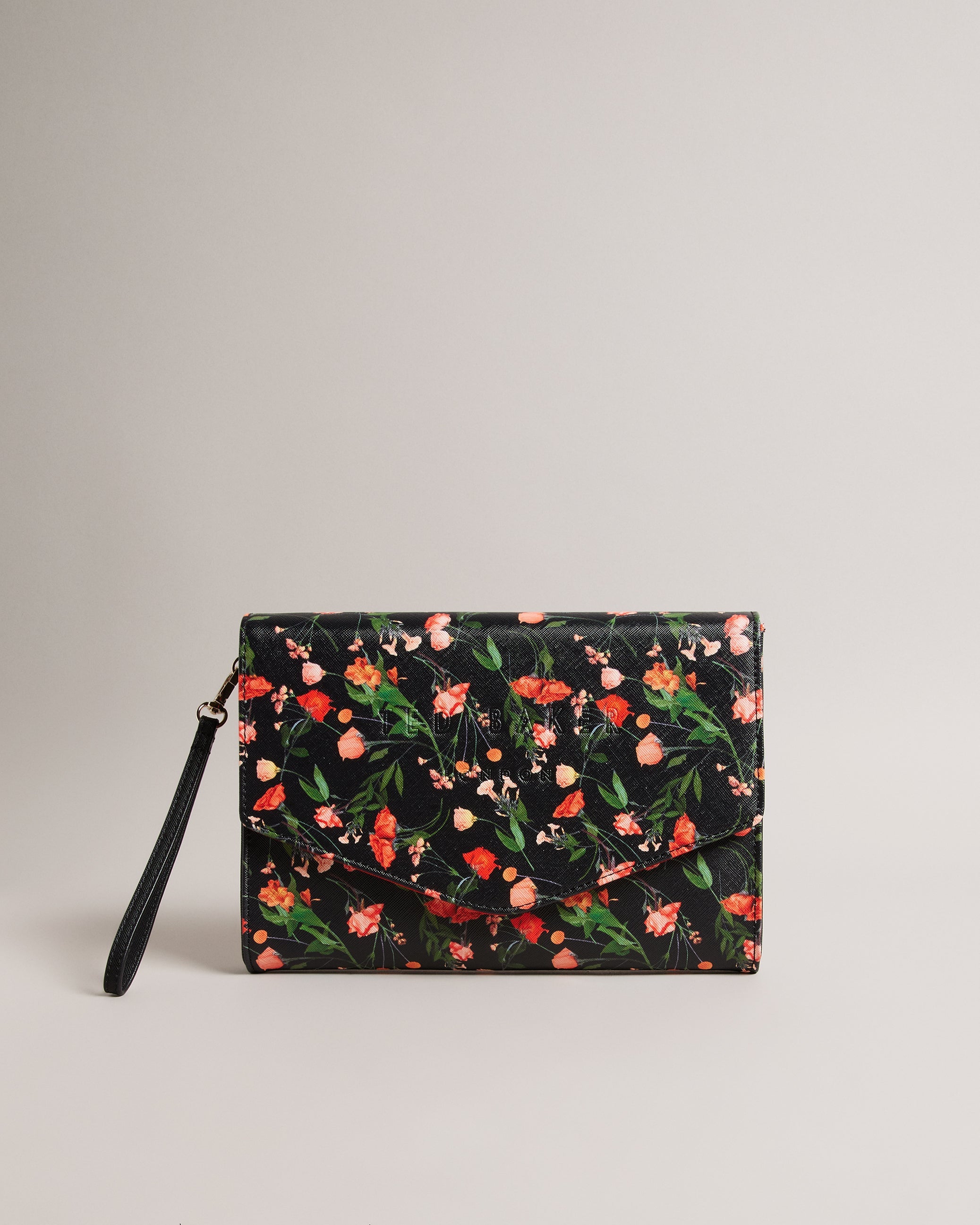Paiticn Floral Print Envelope Clutch Black