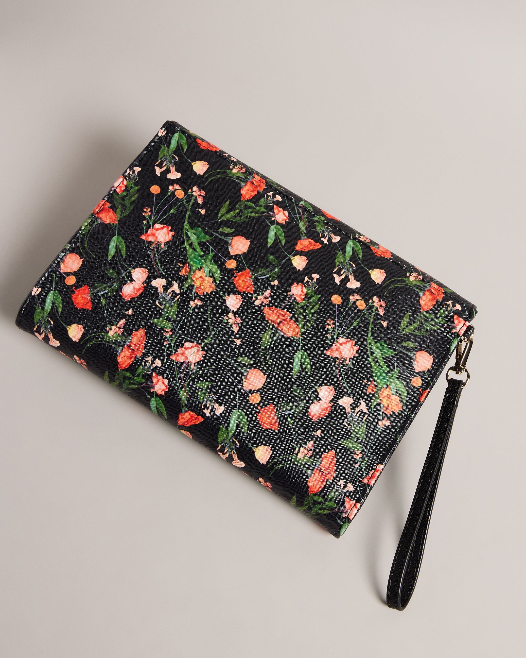 Paiticn Floral Print Envelope Clutch Black