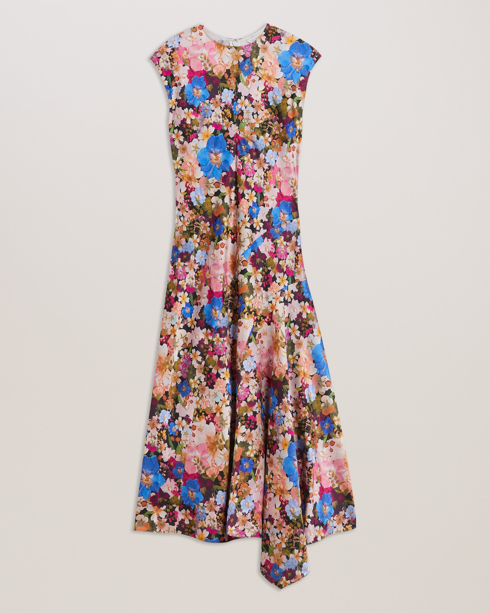 Slanno Floral Asymmetric Midi Dress Black