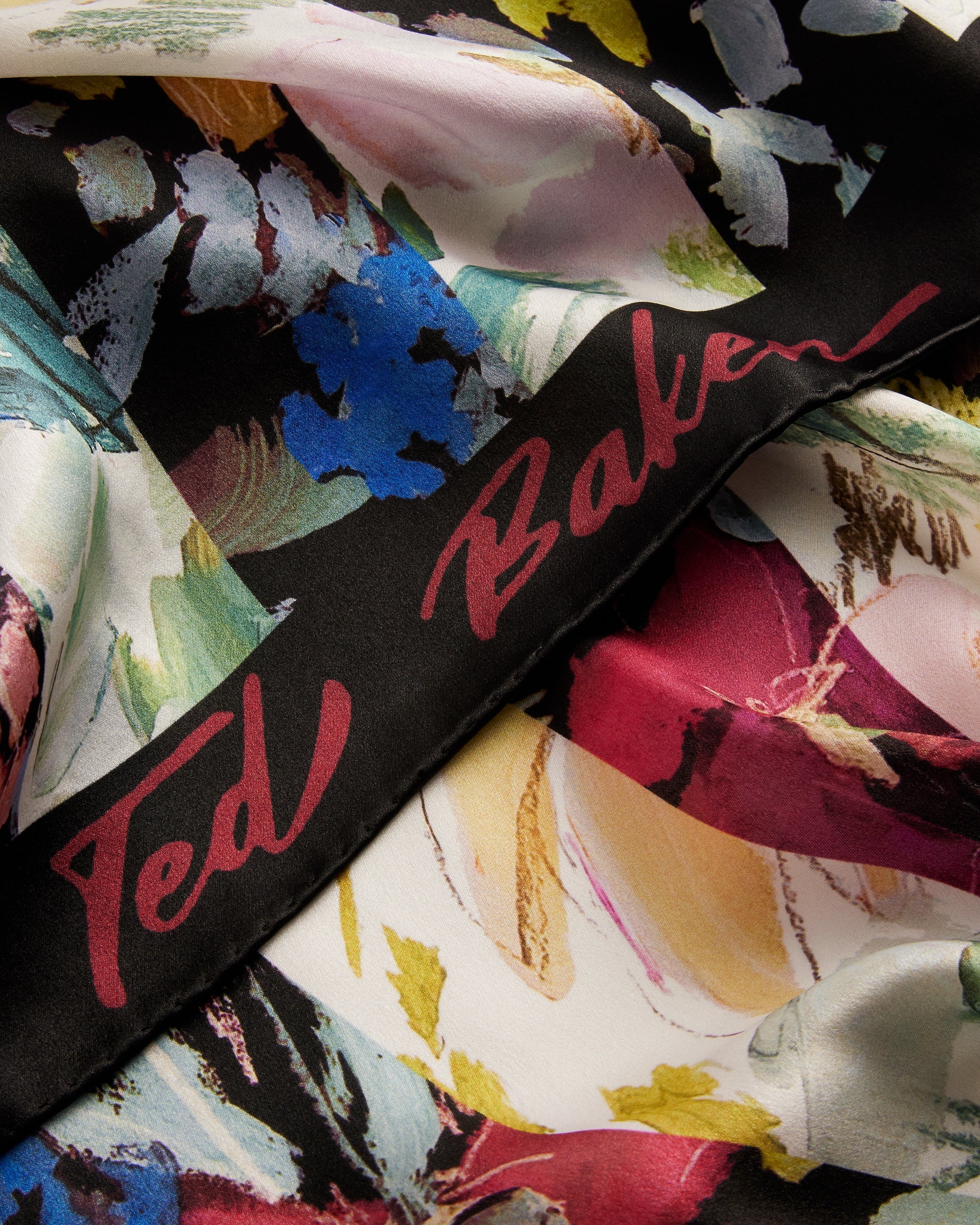 Cattiaa Floral Printed Silk Scarf Black