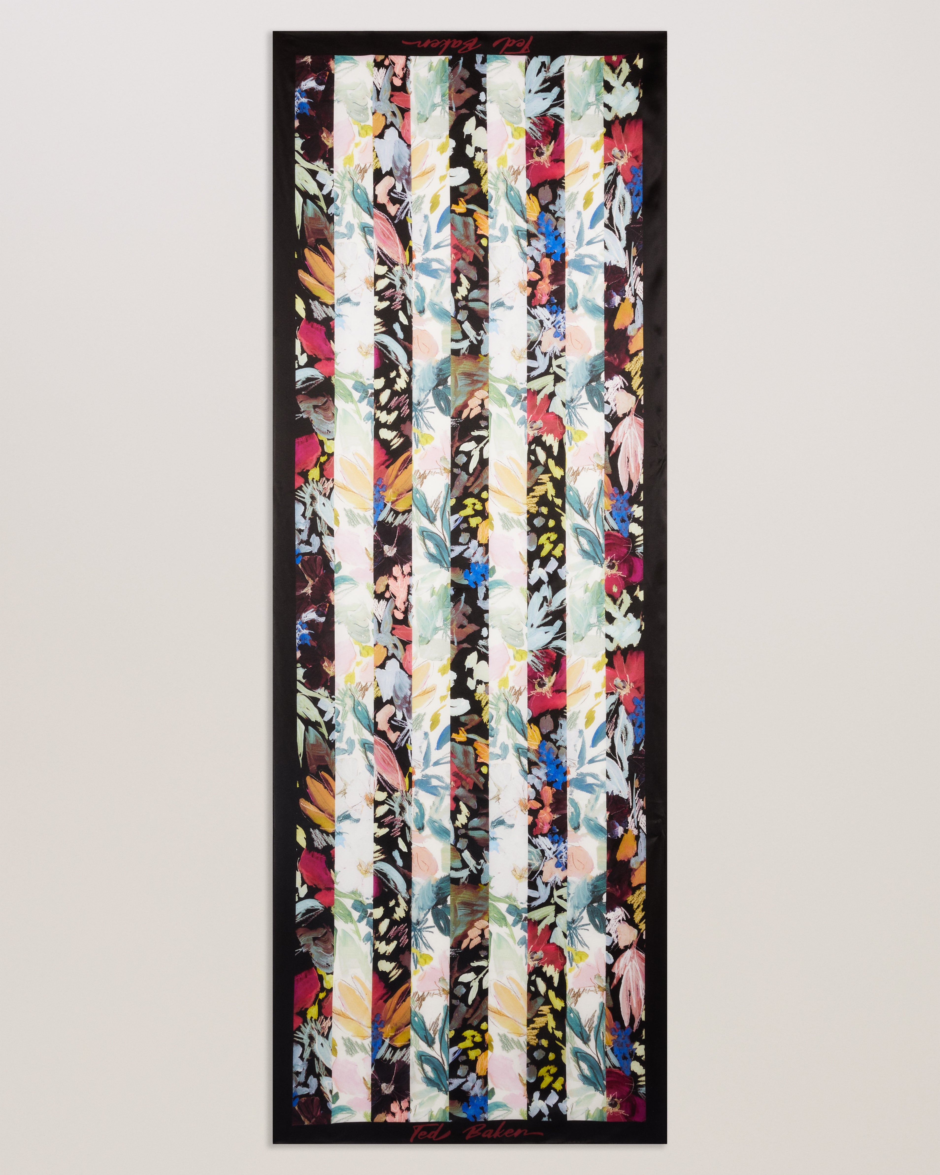 Cattiaa Floral Printed Silk Scarf Black