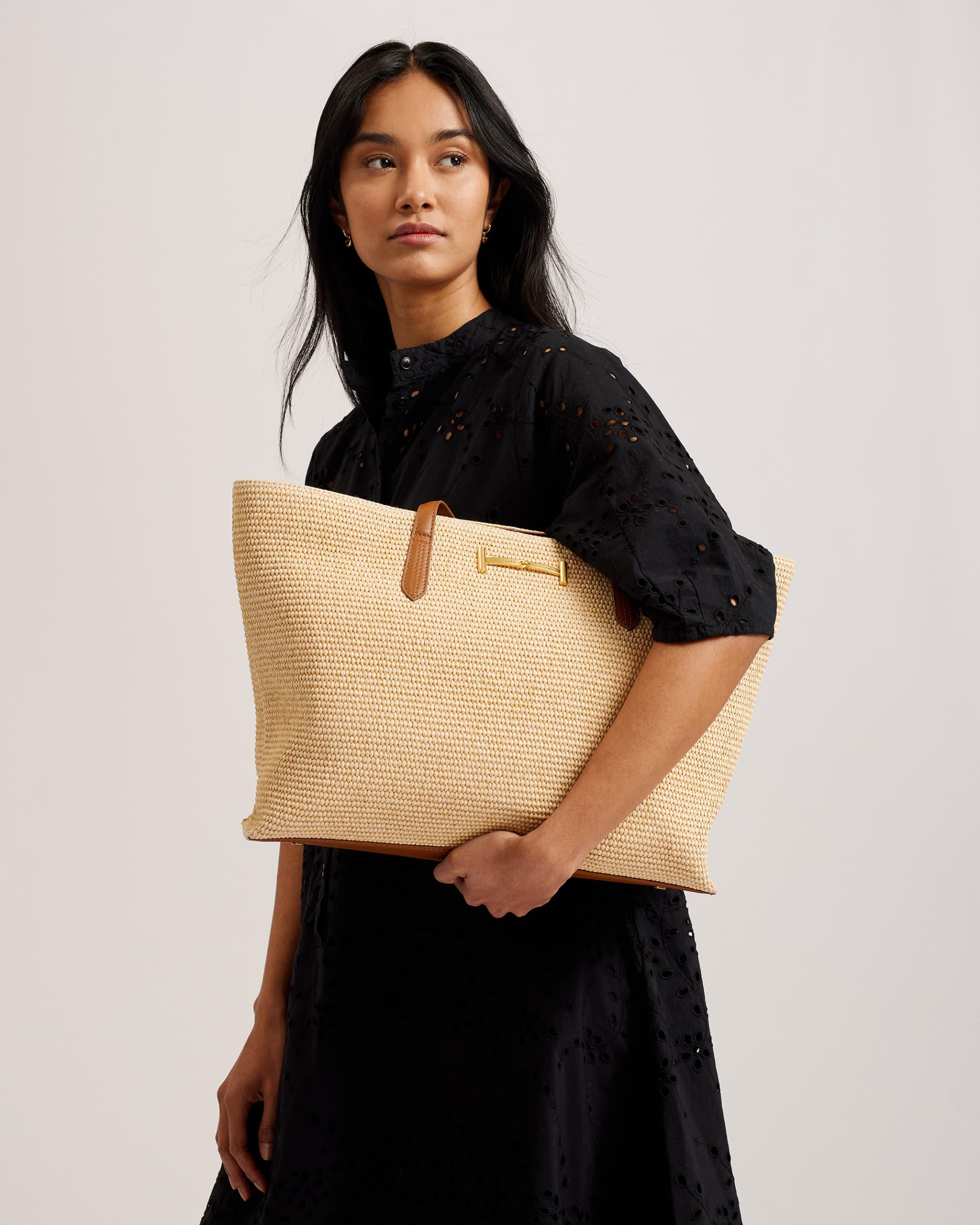 Edanes Large Woven Zip Tote Bag Brown