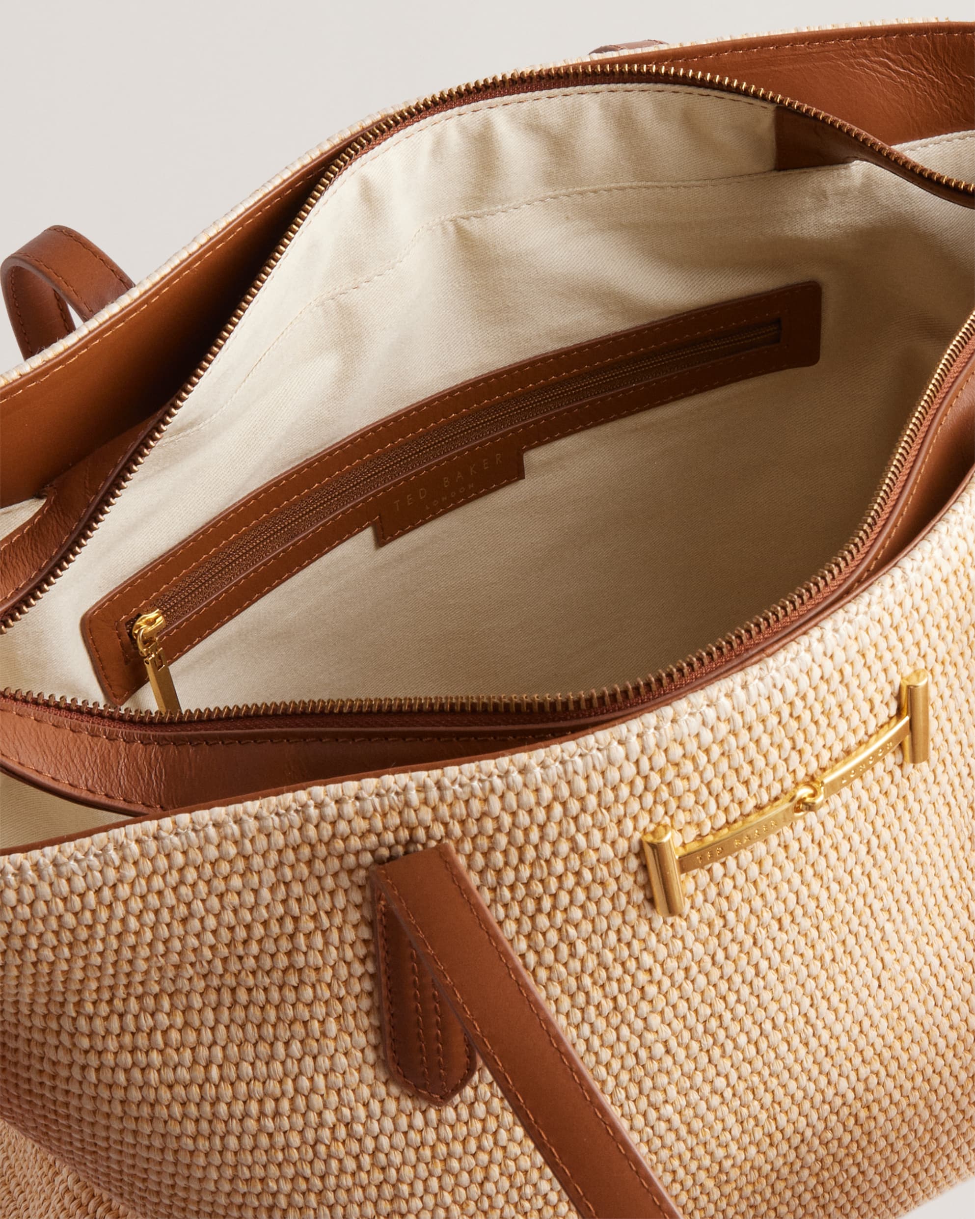 Edanes Large Woven Zip Tote Bag Brown