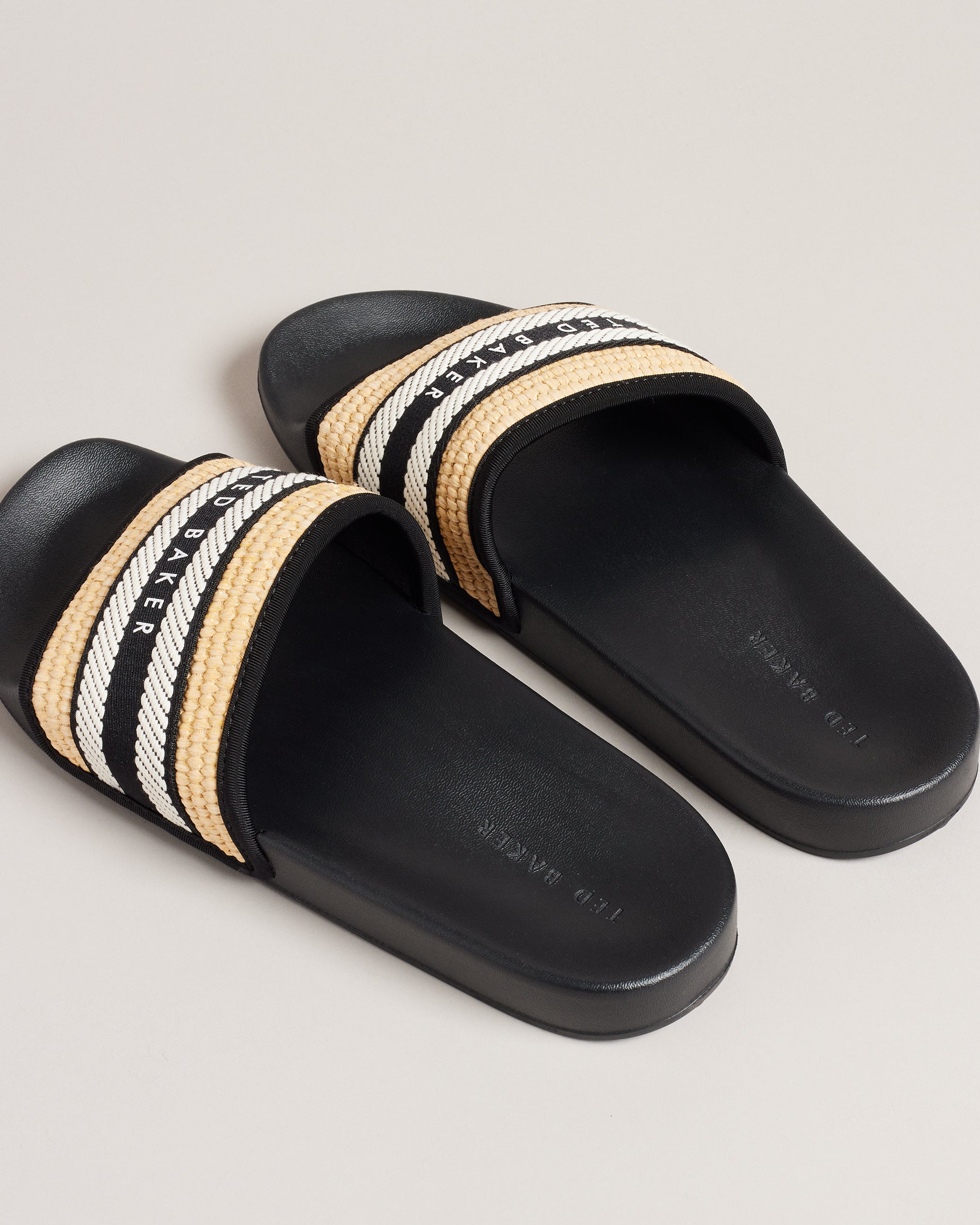 Aseeka Raffia Webbing Slider Shoes Black