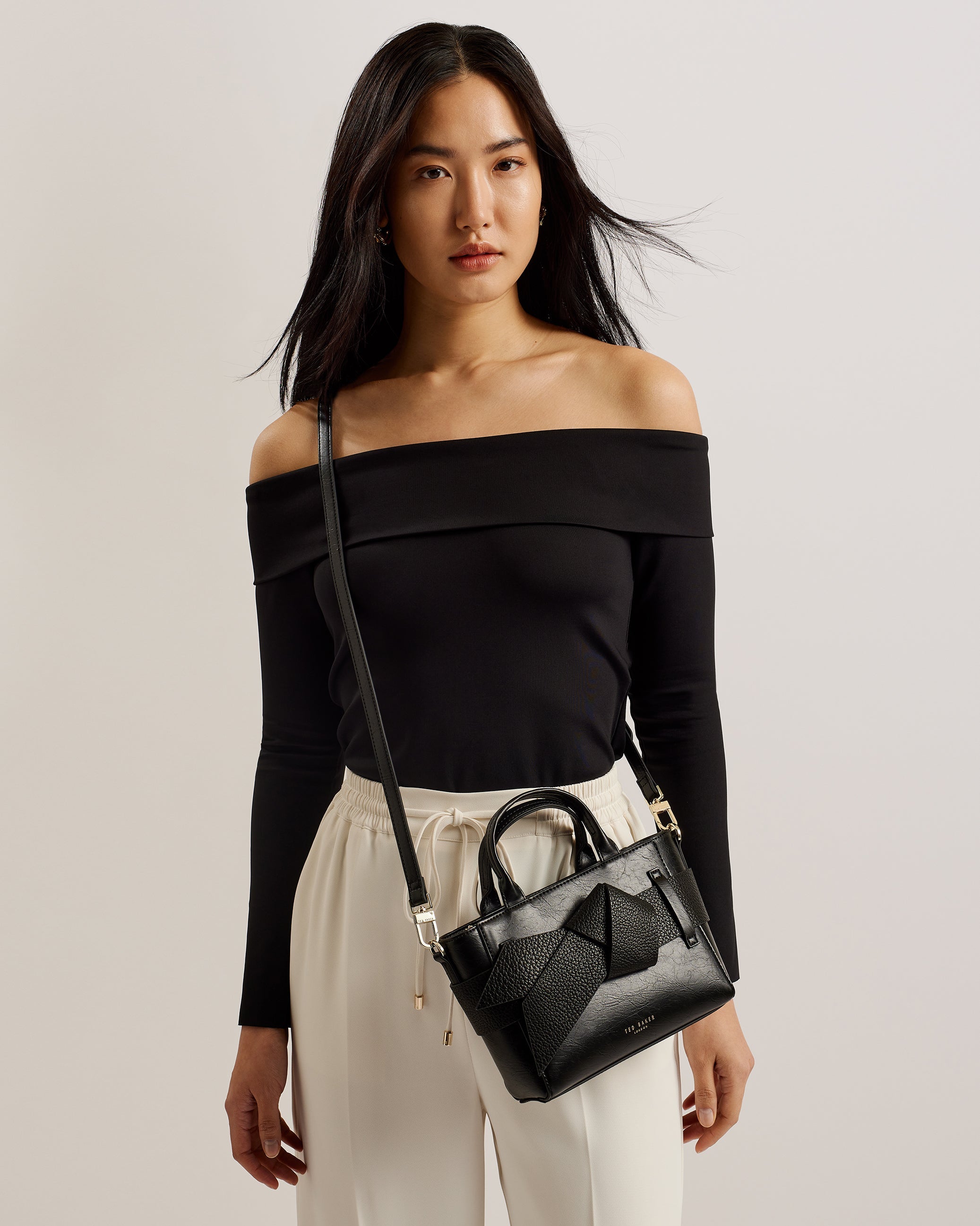 Jimisie Mini Knot Bow Faux Leather Bag Black