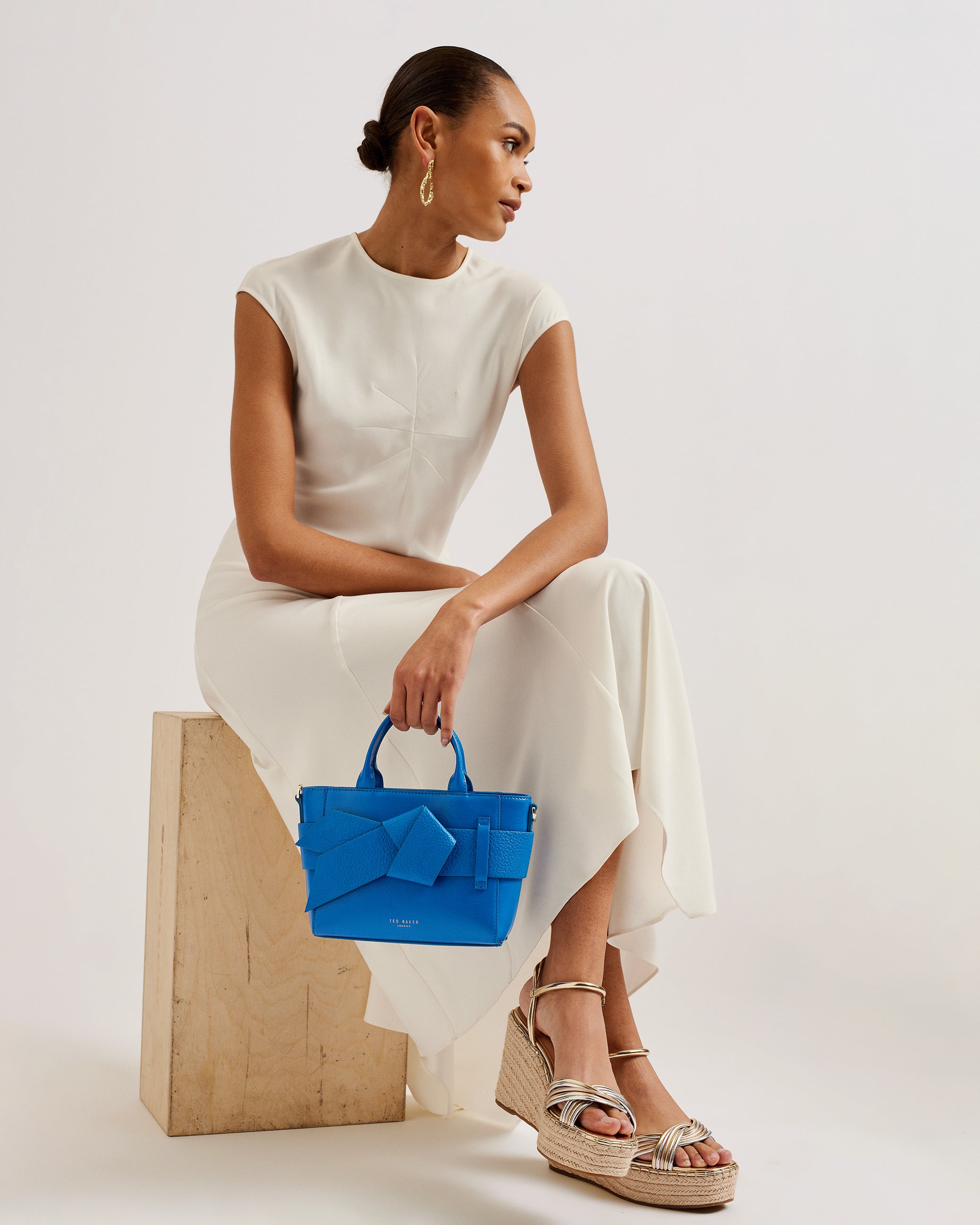 Jimisie Mini Knot Bow Faux Leather Bag Brt-Blue