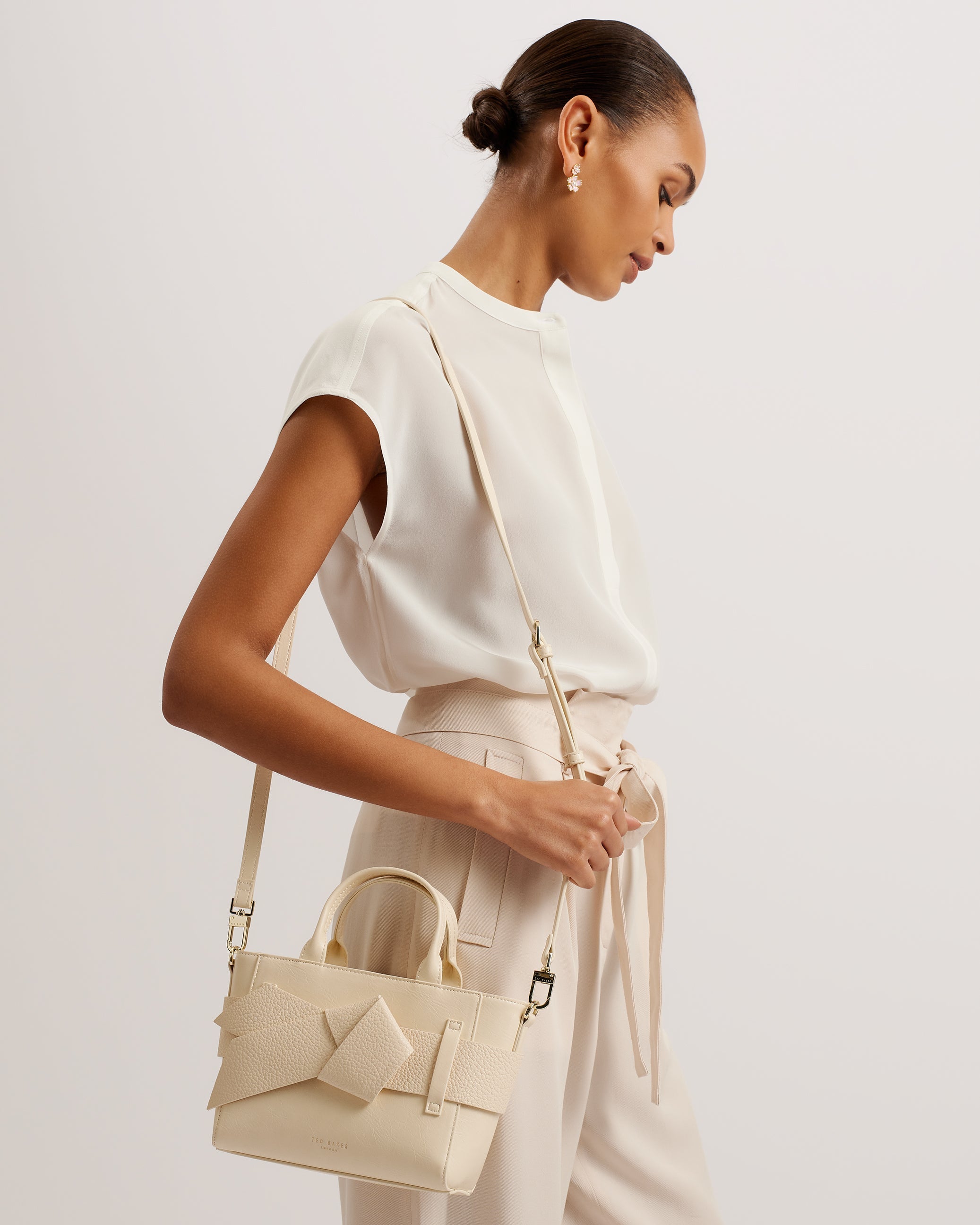 Jimisie Mini Knot Bow Faux Leather Bag Ivory