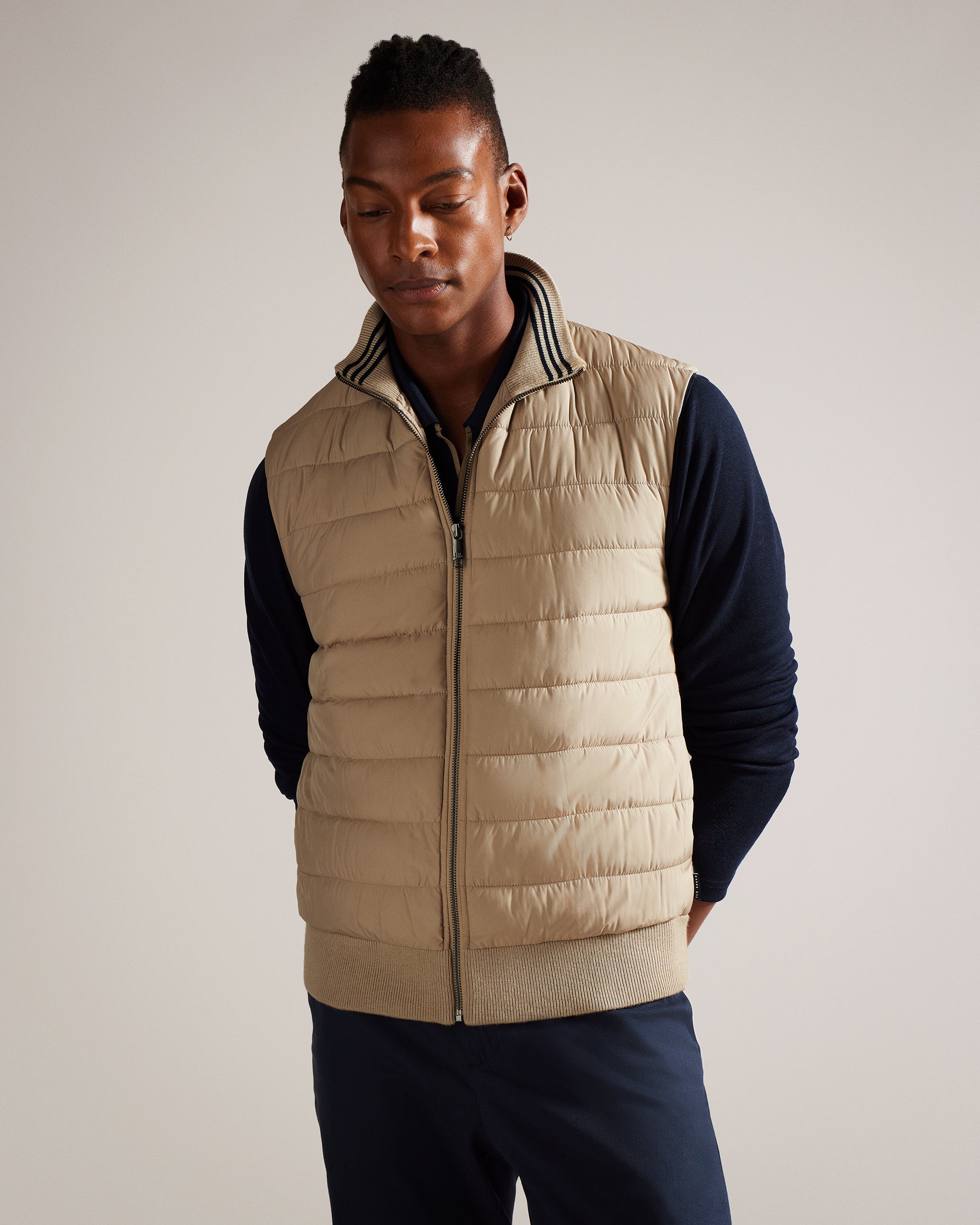 Dejas Wadded Funnel Neck Gilet Natural