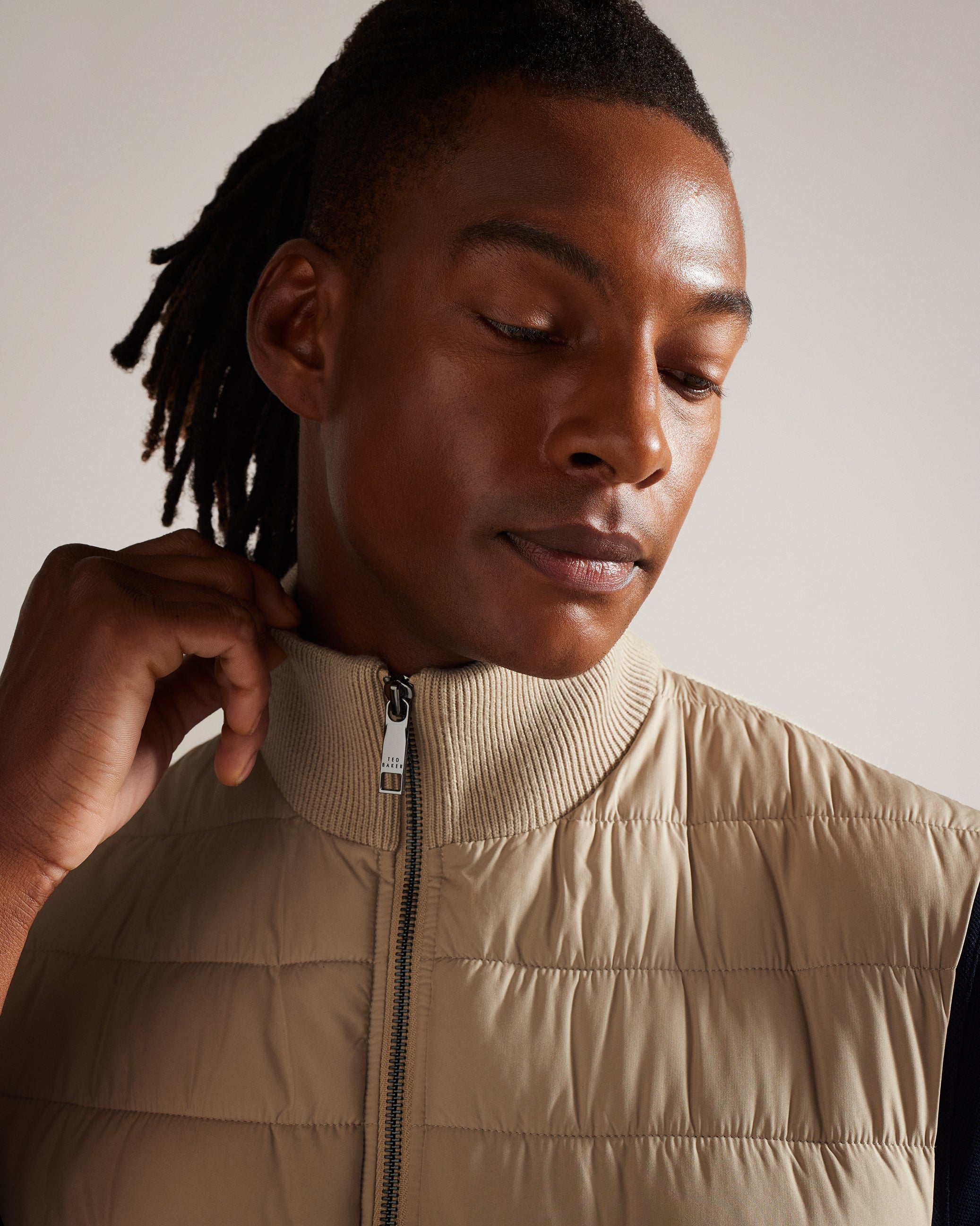 Dejas Wadded Funnel Neck Gilet Natural