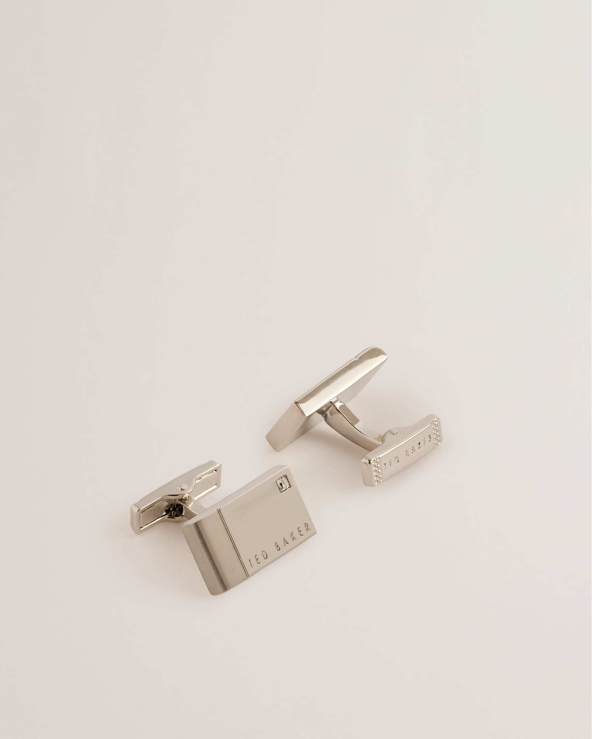 Giorgi Crystal Detail Rectangle Cufflinks Silver-Col