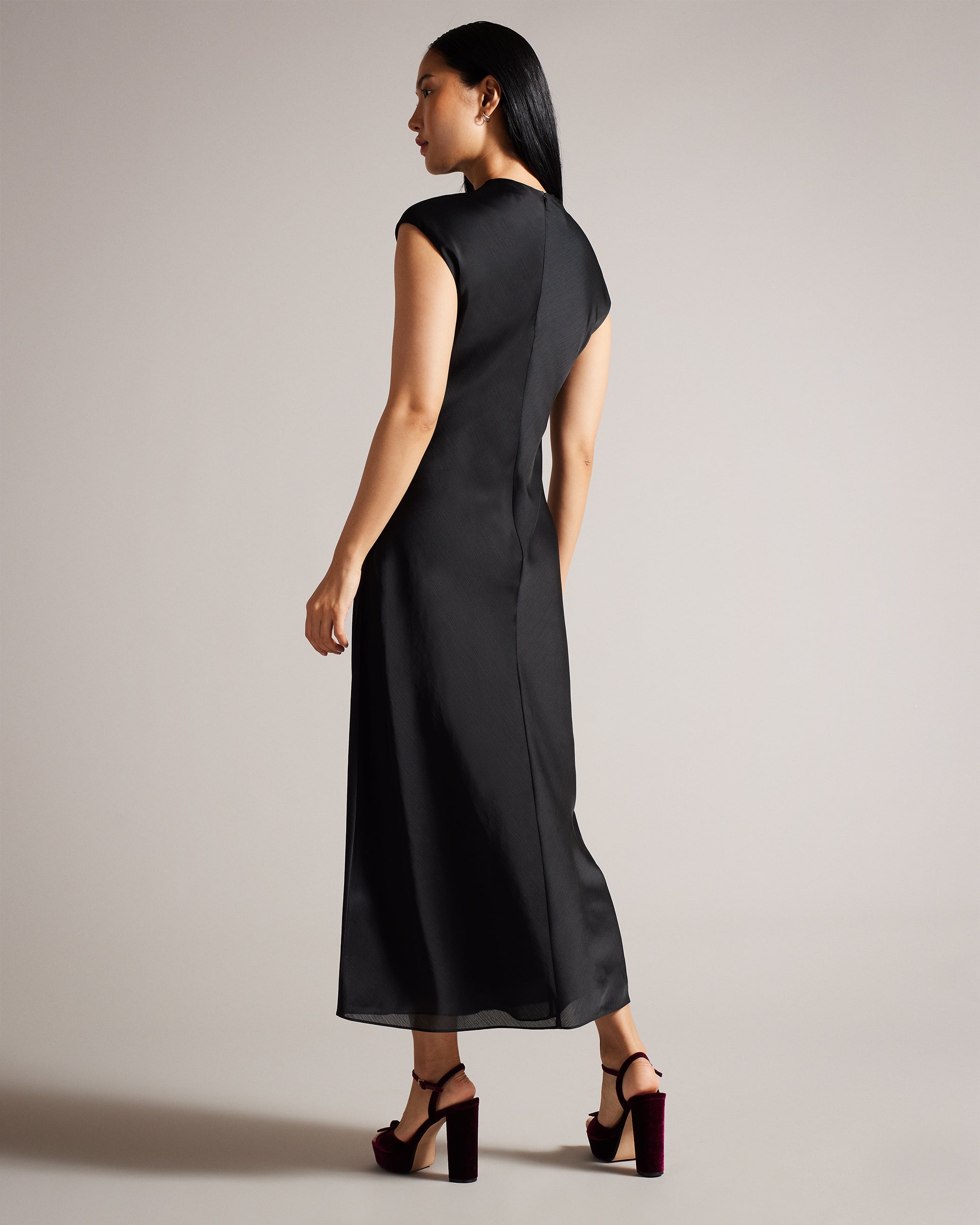 Rahelee Floral Satin Midaxi Dress With Draped Neckline Black