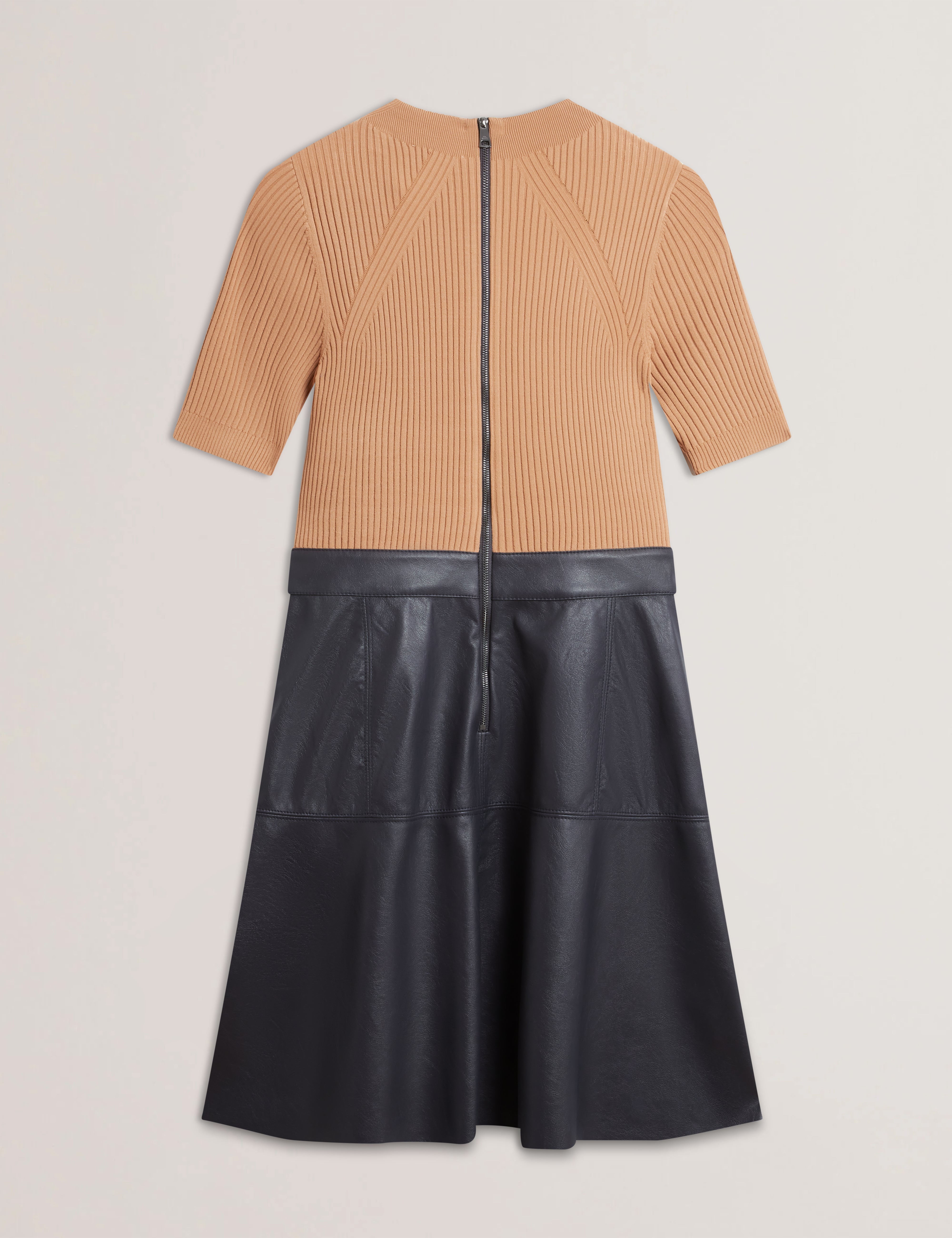 Oliyia Knit Bodice Faux Leather Skirt Mini Dress Navy