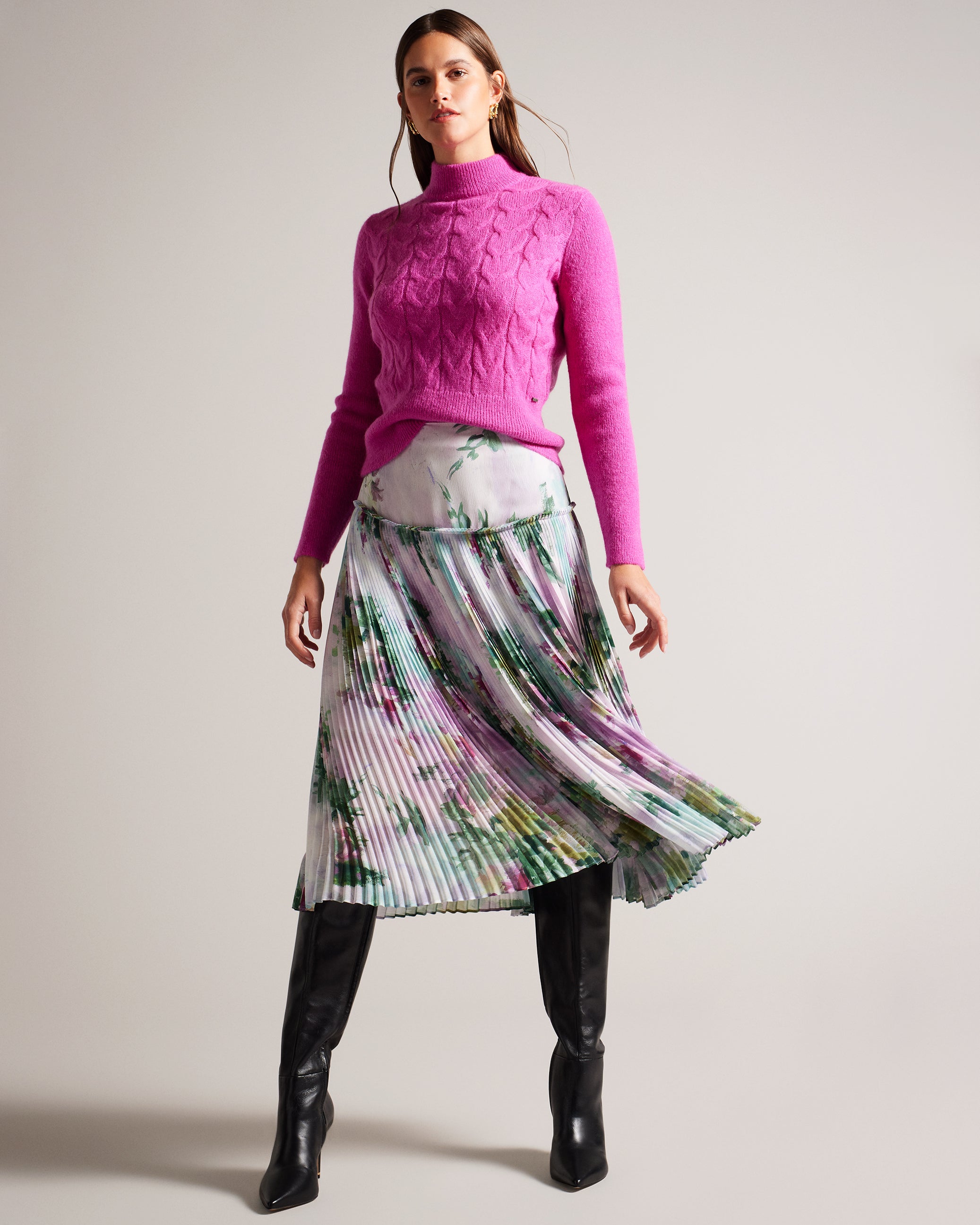 Meliya Printed Pleated Skirt Grey