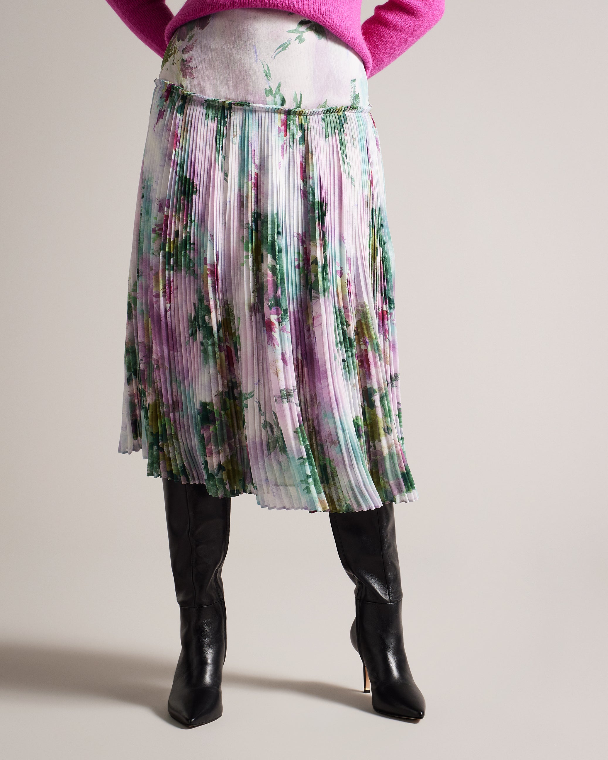 Meliya Printed Pleated Skirt Grey