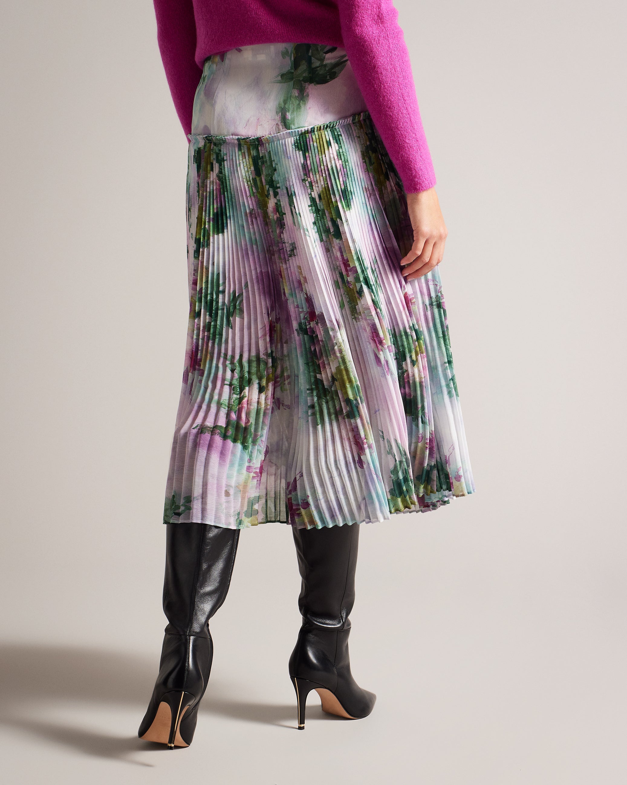 Meliya Printed Pleated Skirt Grey