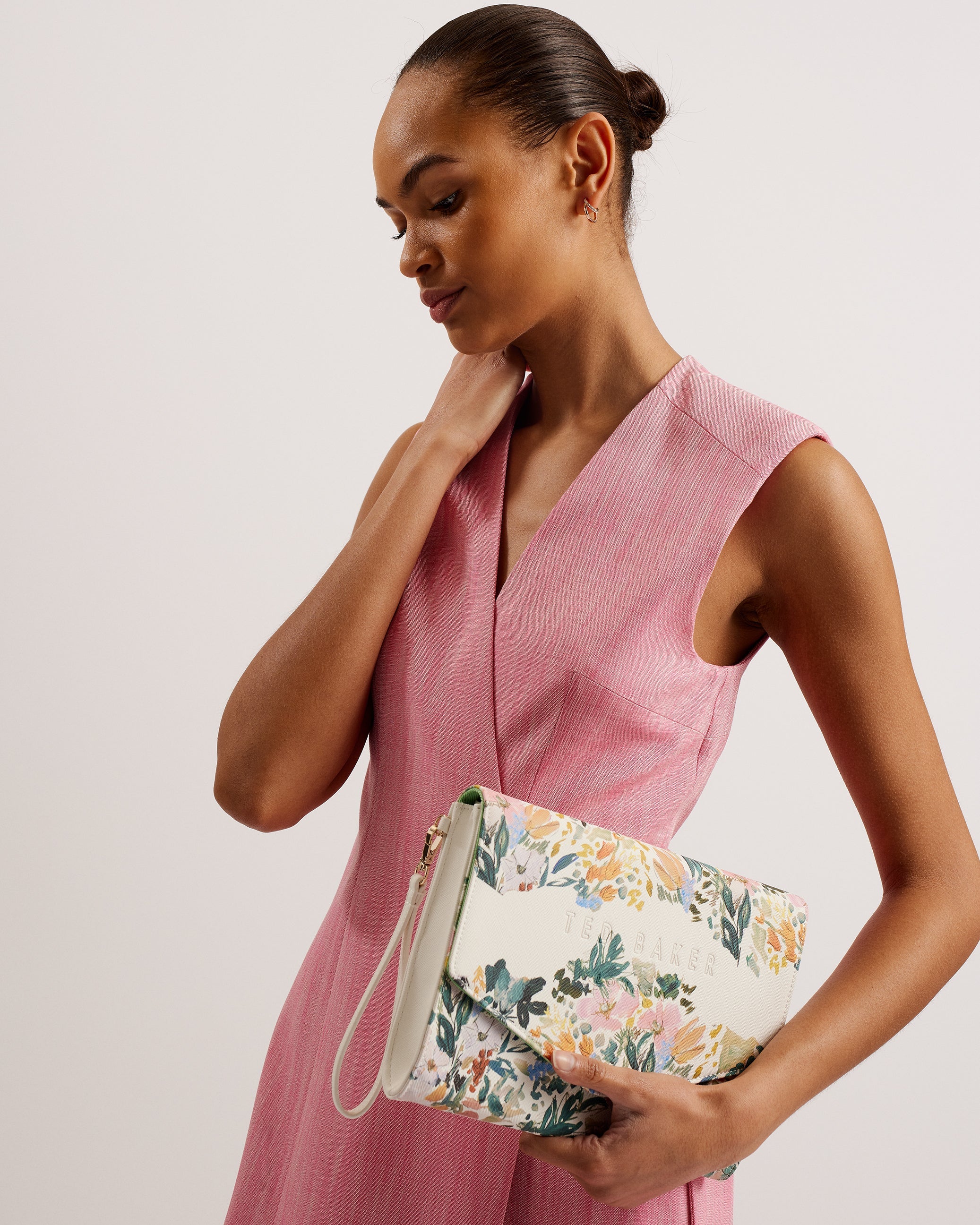 Abbbi Floral Printed Envelope Clutch Cream