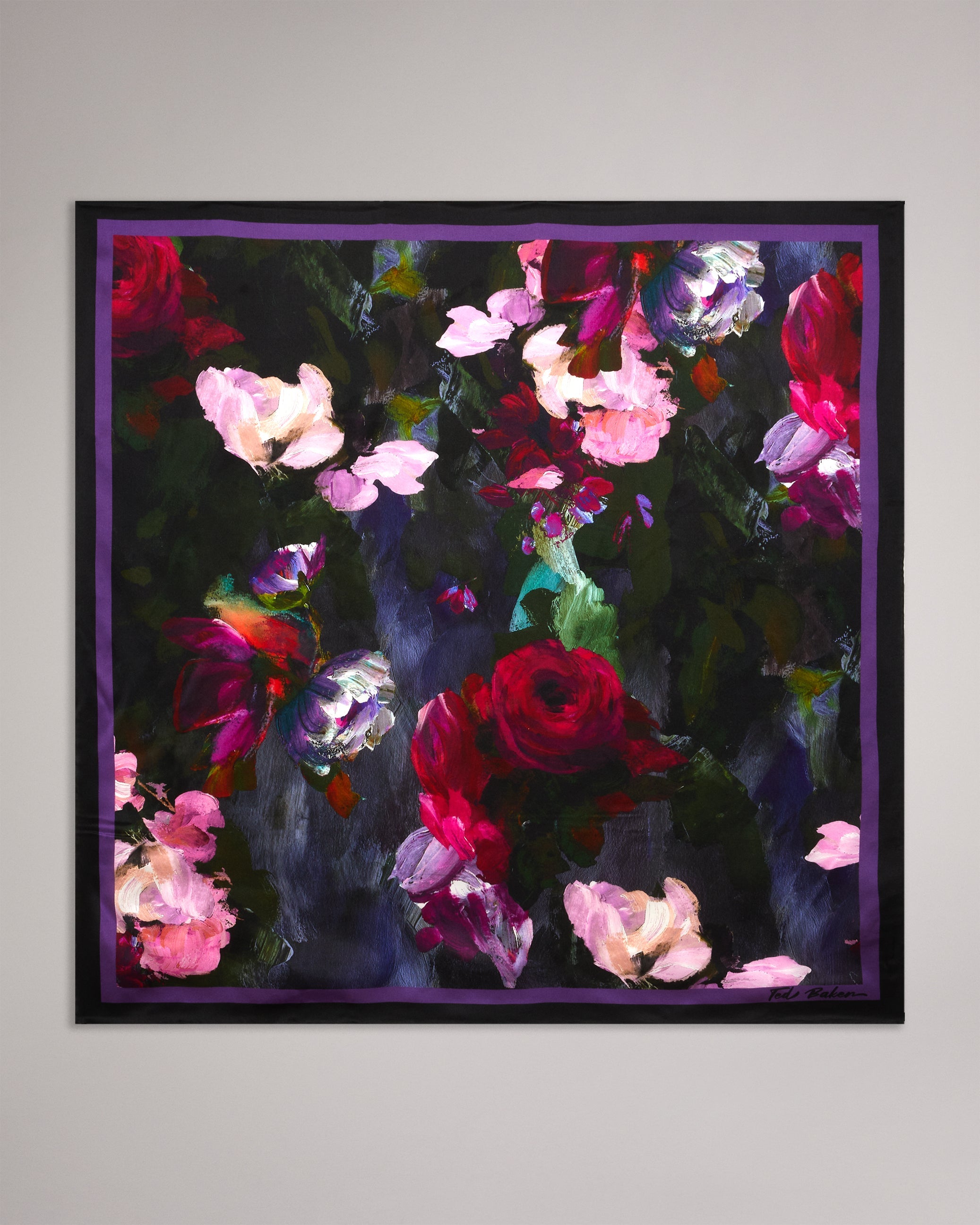 Ellenns Floral Print Silk Scarf Black