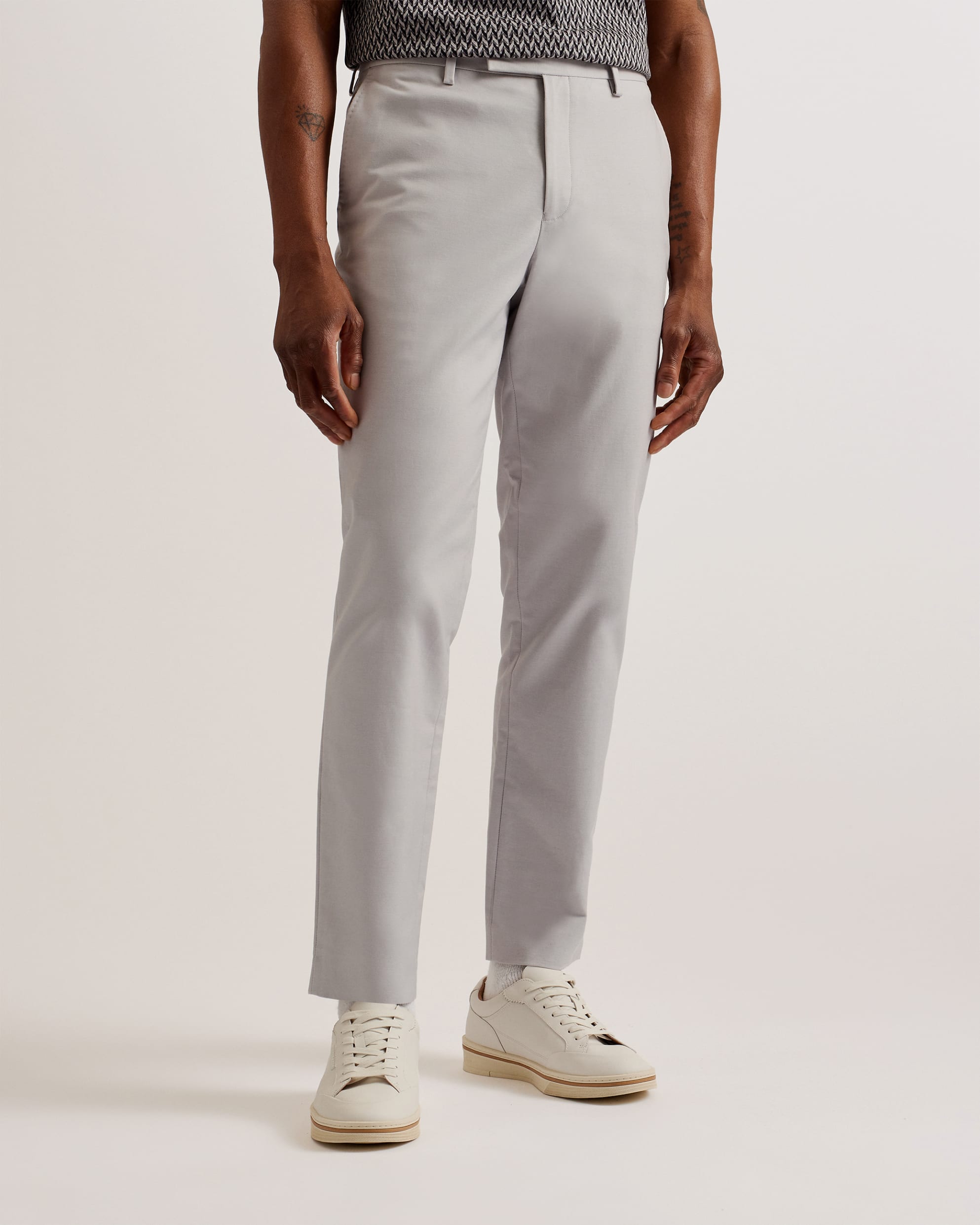 Felixt Slim Fit Cotton Tailored Trousers Lt-Grey