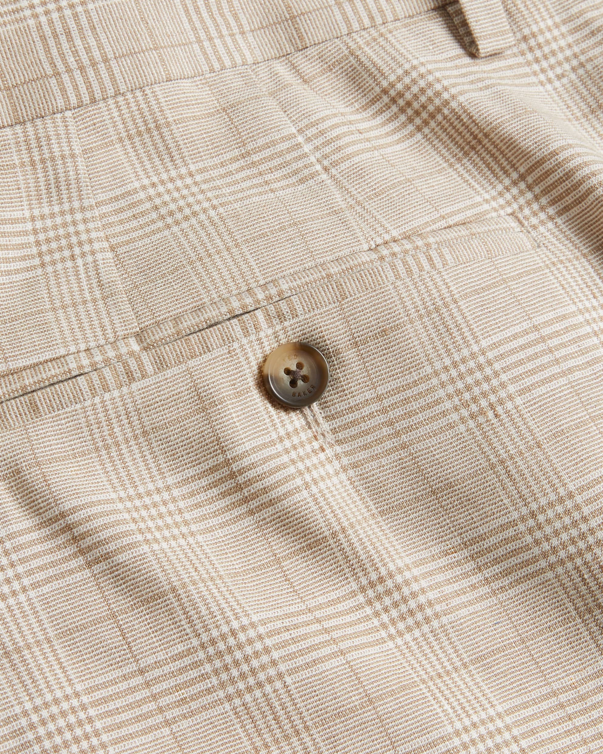 Lambath Slim Fit Check Linen Blend Shorts Taupe
