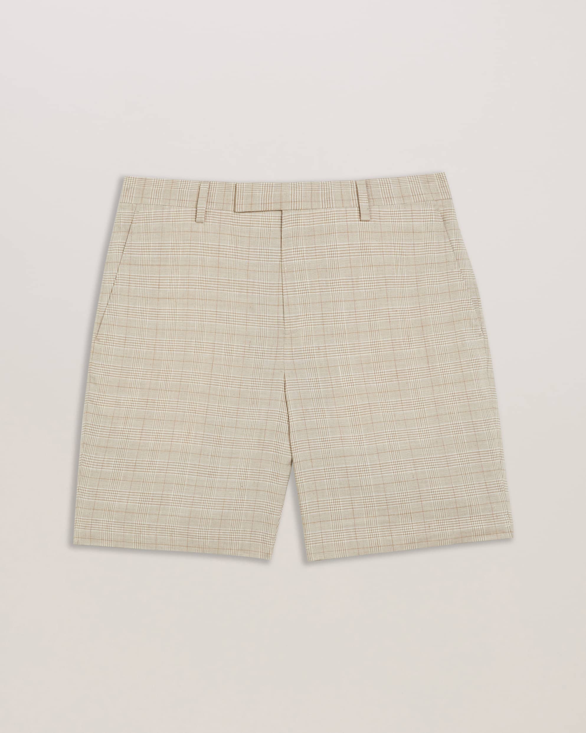 Lambath Slim Fit Check Linen Blend Shorts Taupe