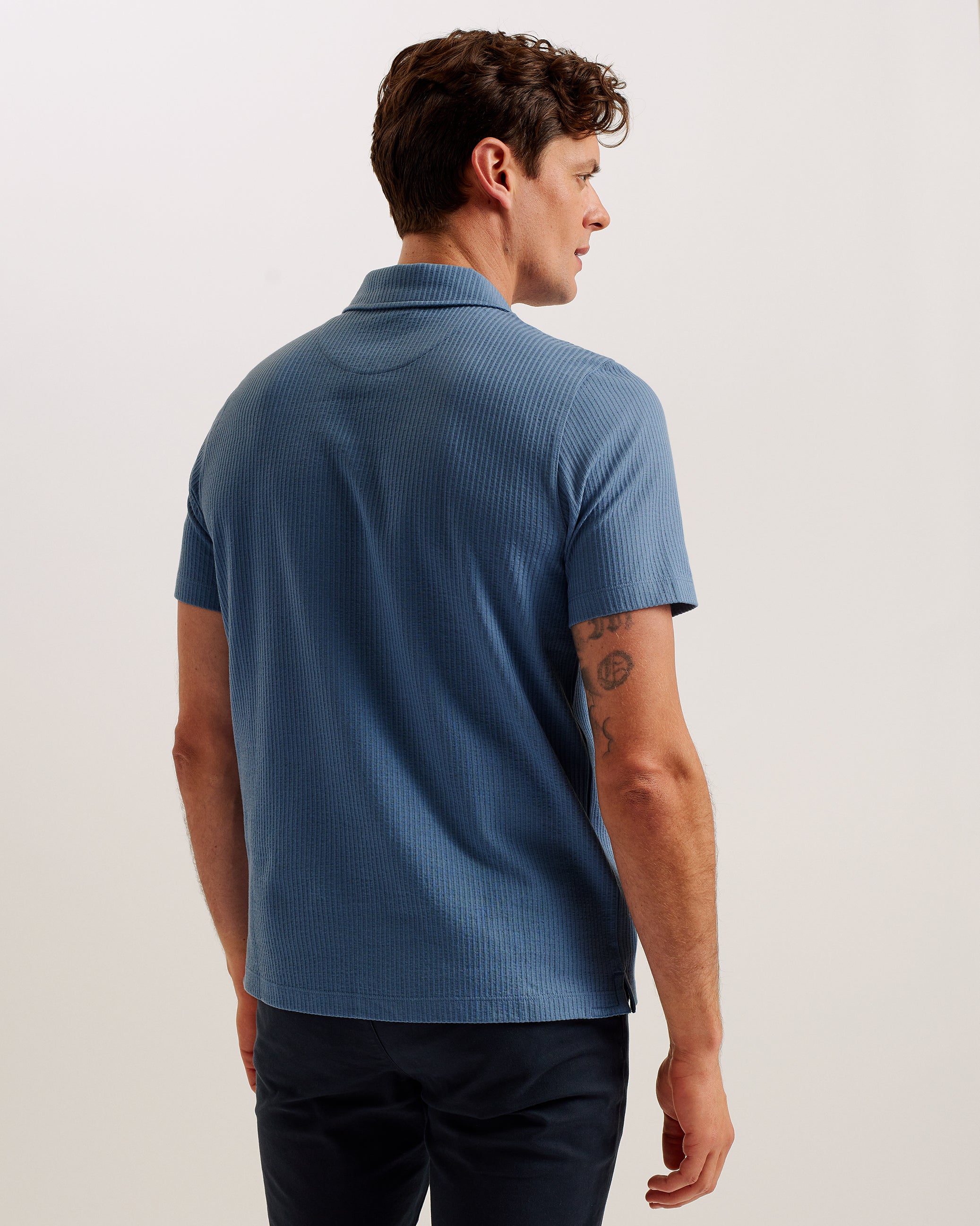 Zarkes Short Sleeve Ribbed Zip Polo Shirt Blue