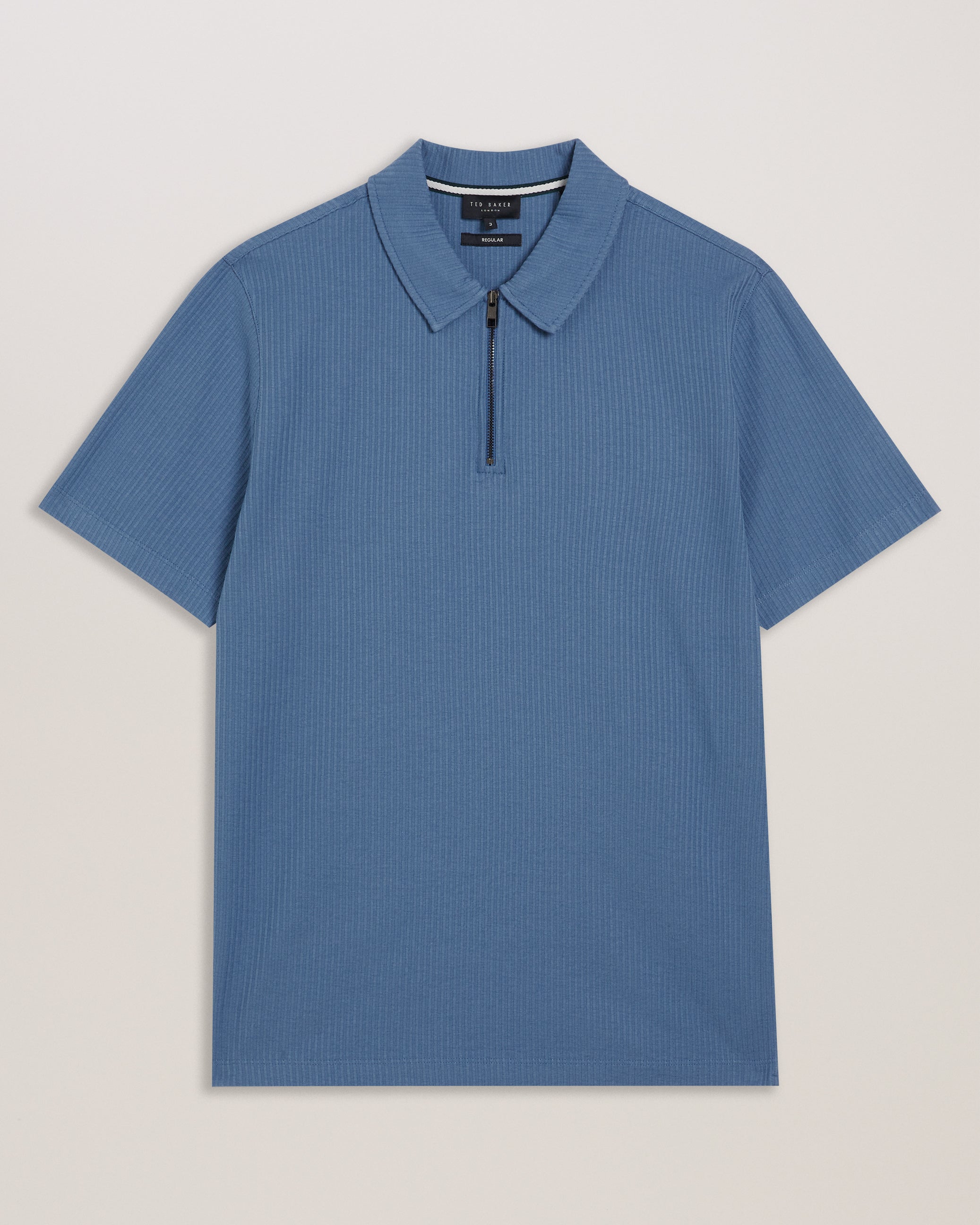 Zarkes Short Sleeve Ribbed Zip Polo Shirt Blue