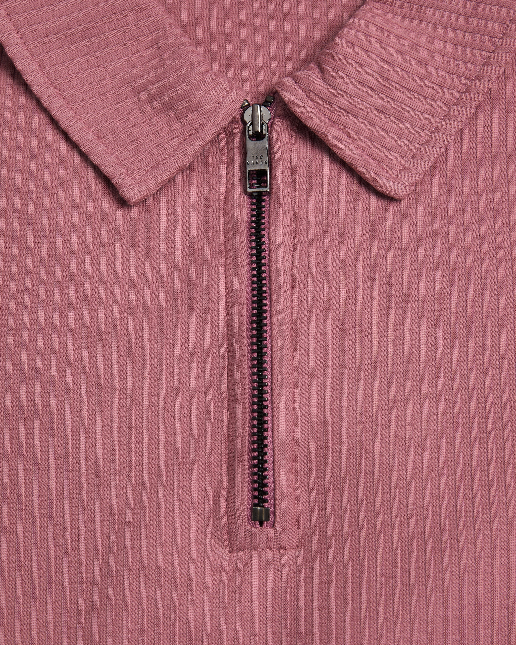 Zarkes Short Sleeve Ribbed Zip Polo Shirt Mid-Pink