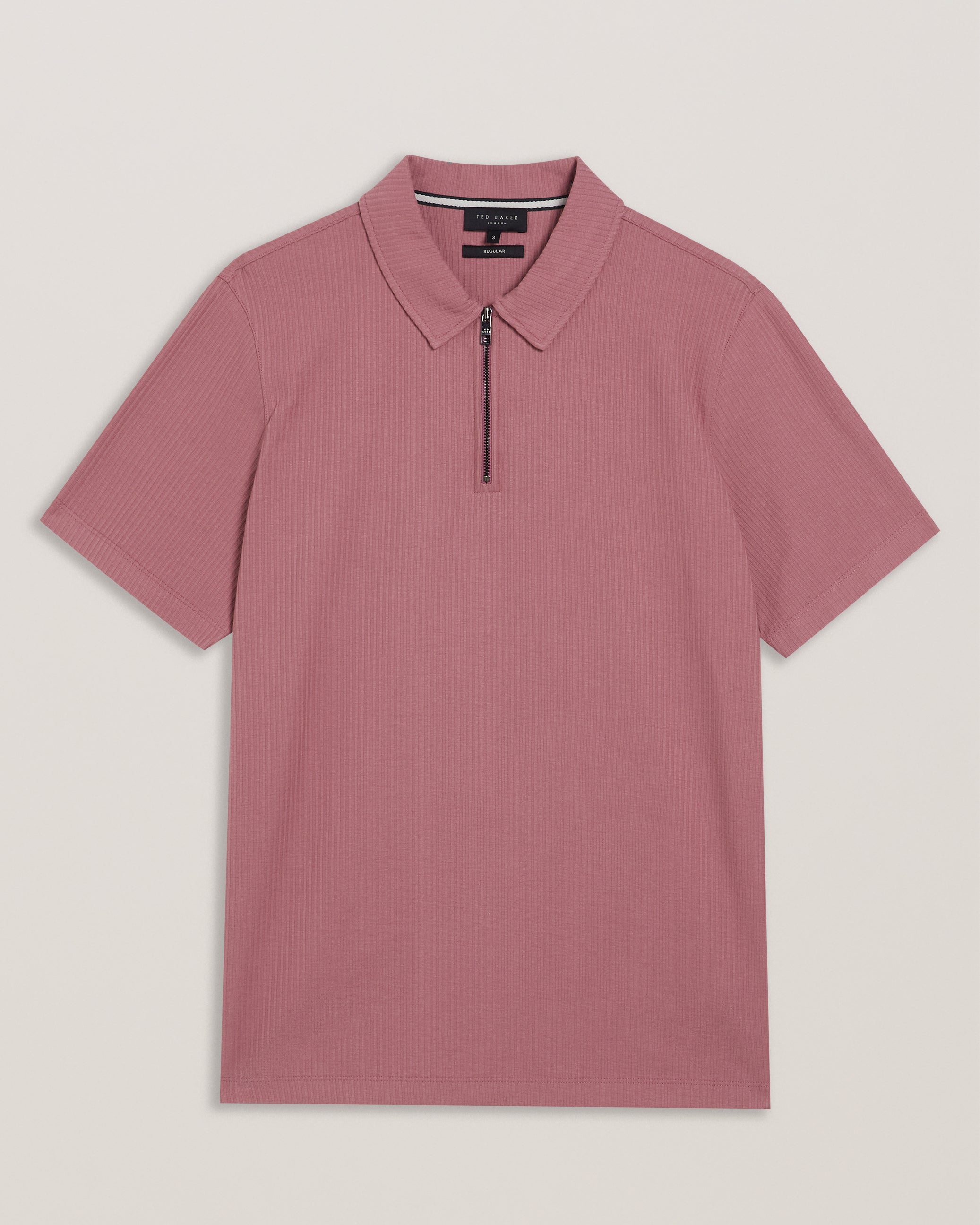 Zarkes Short Sleeve Ribbed Zip Polo Shirt Mid-Pink