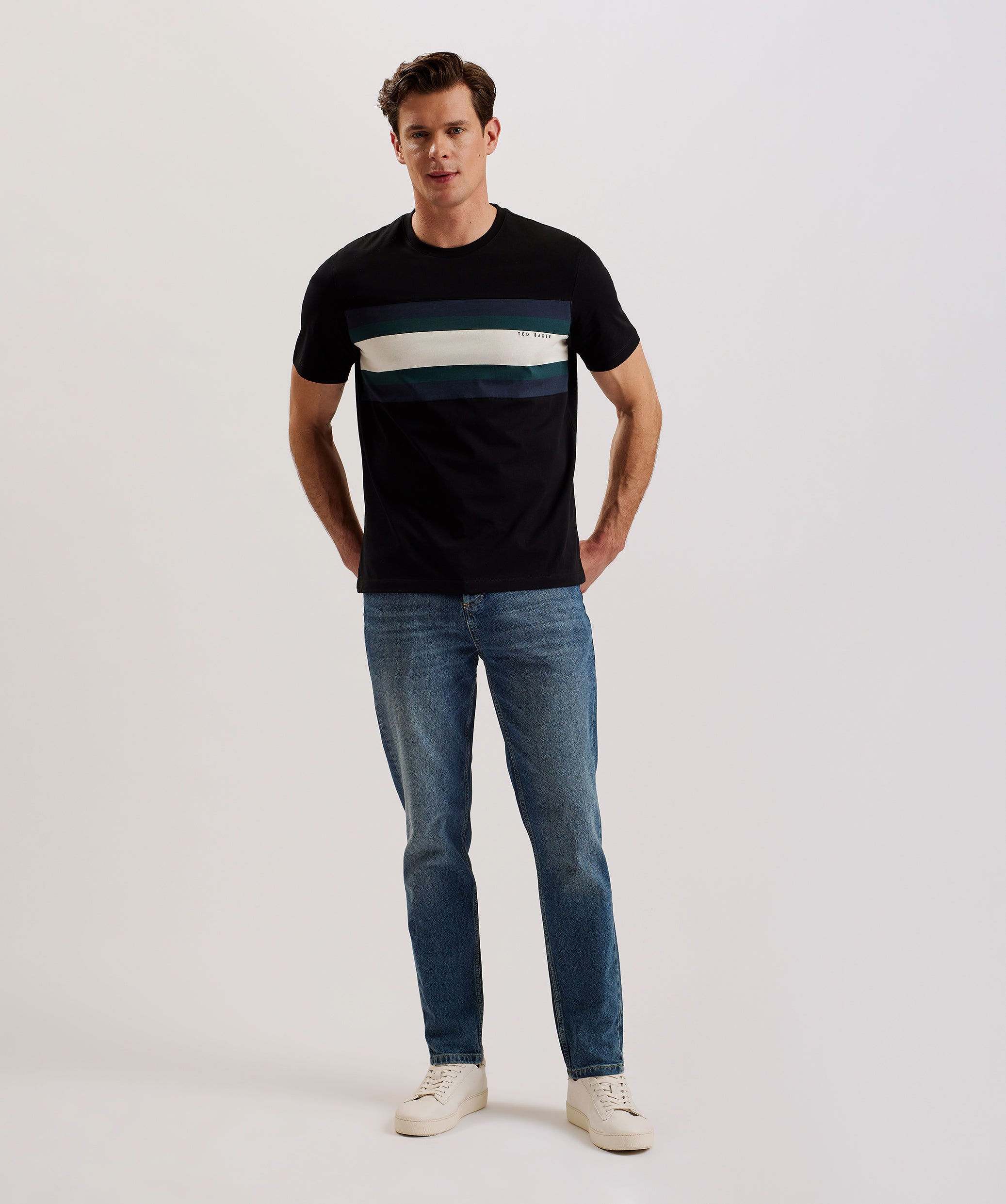 Kainro Striped Panel Short Sleeve T-Shirt Black